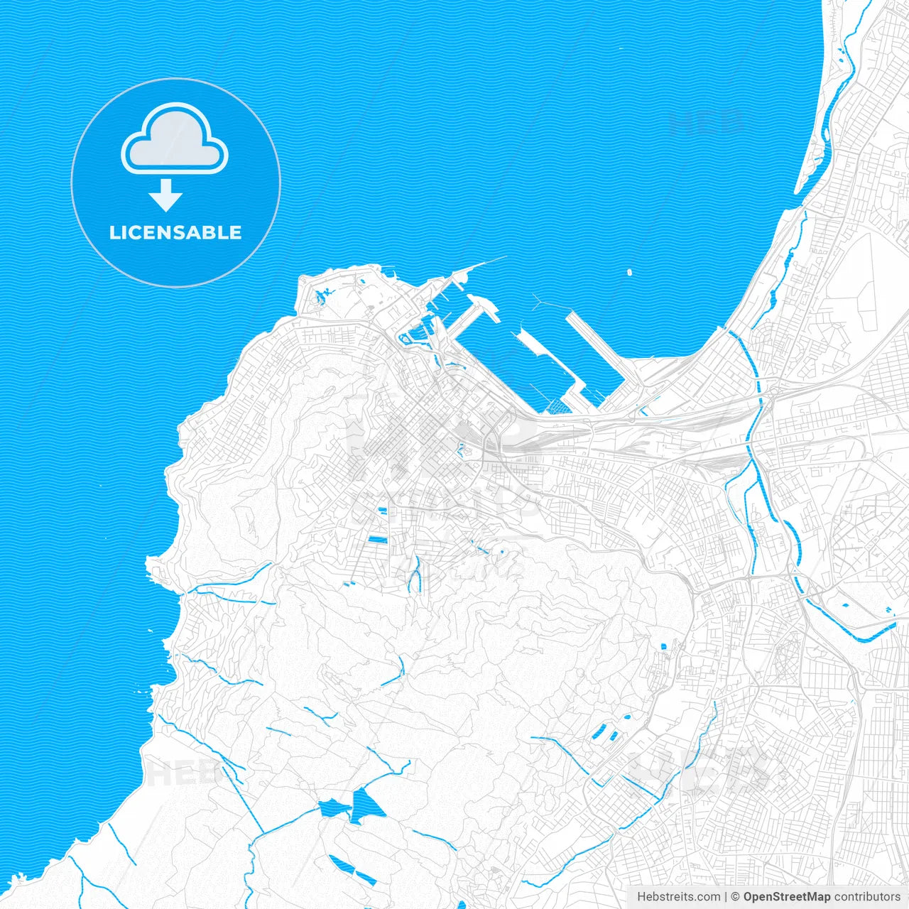 Cape Town, South Africa PDF vector map with water in focus