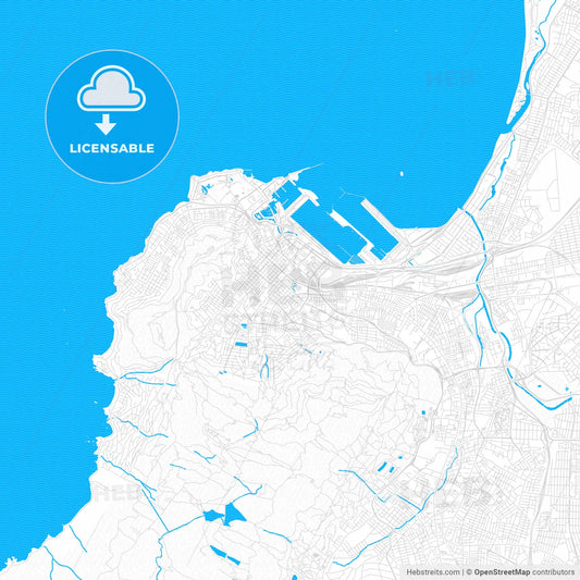 Cape Town, South Africa PDF vector map with water in focus