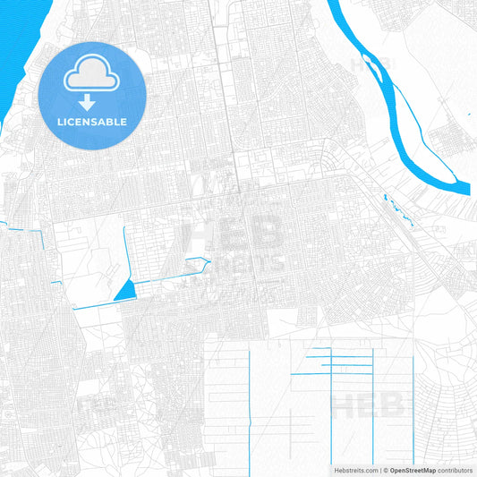 Khartoum, Sudan PDF vector map with water in focus