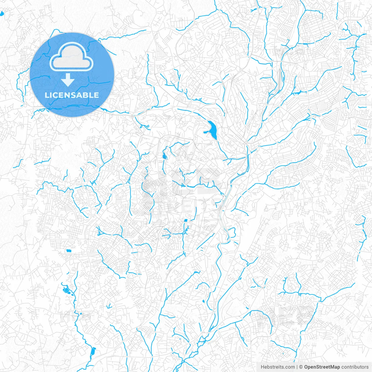 Yaounde, Cameroon PDF vector map with water in focus