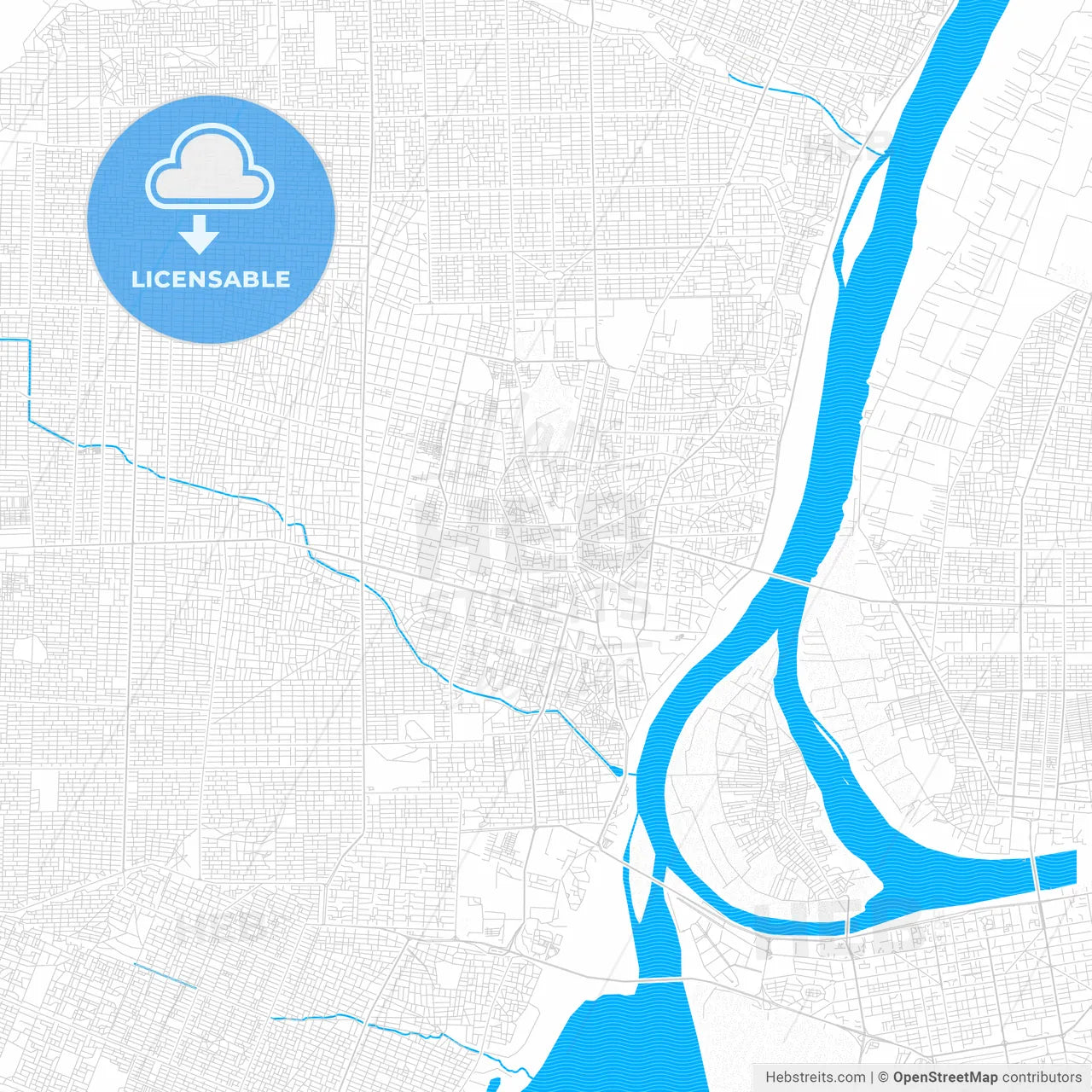 Omdurman, Sudan PDF vector map with water in focus