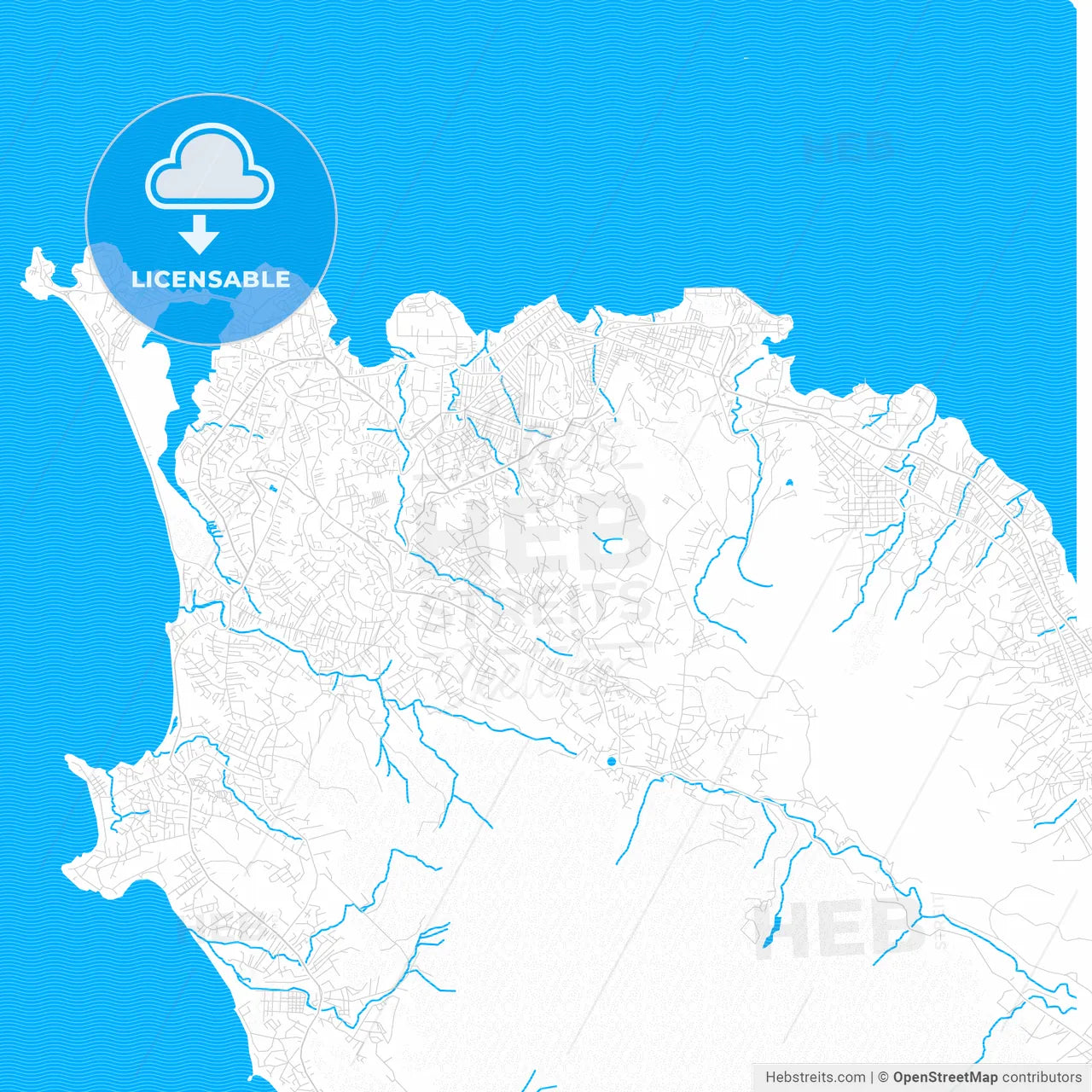 Freetown, Sierra Leone PDF vector map with water in focus