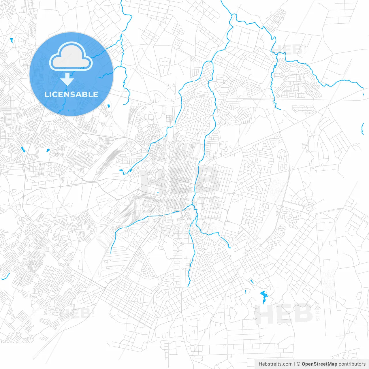 Bulawayo, Zimbabwe PDF vector map with water in focus
