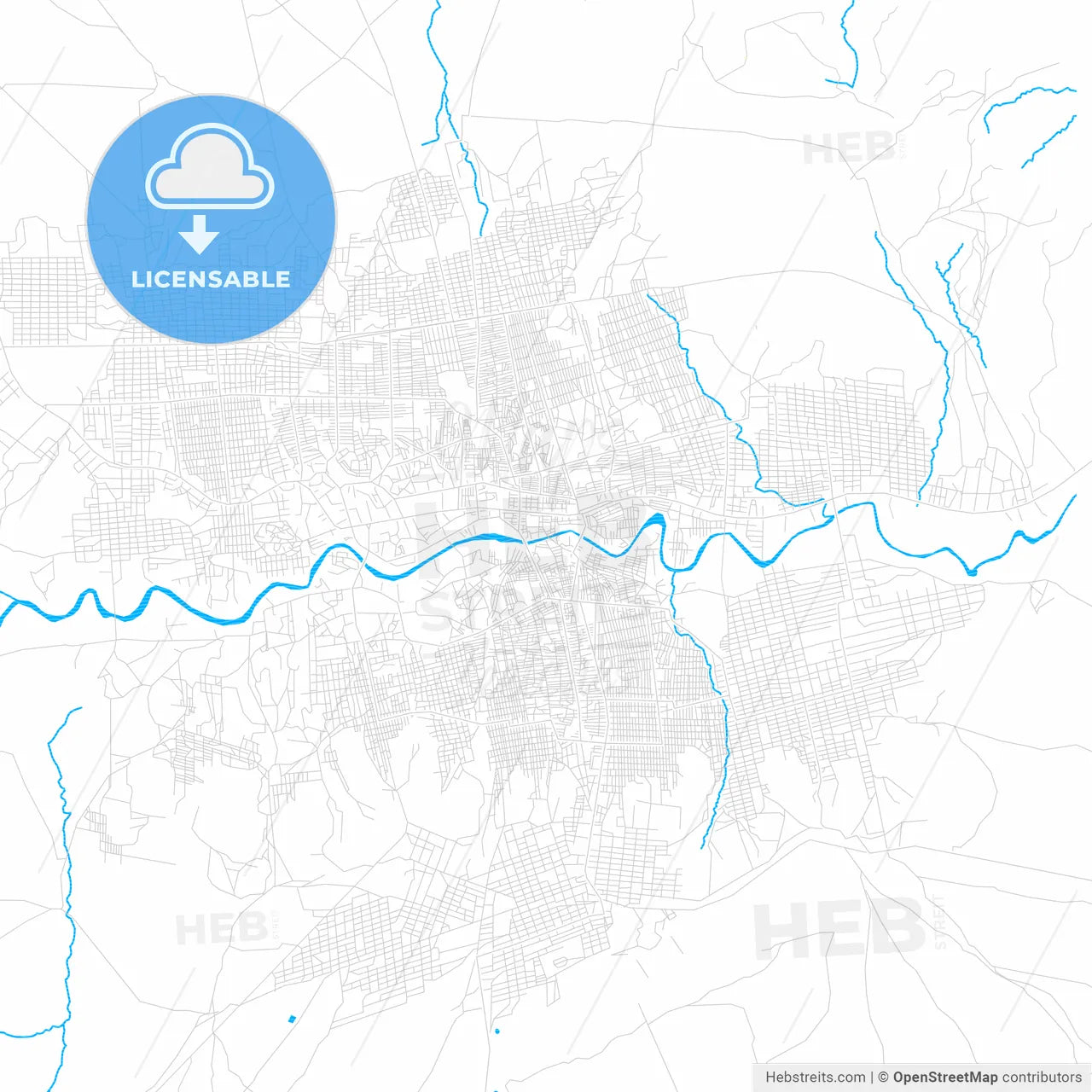 Hargeysa, Somalia PDF vector map with water in focus