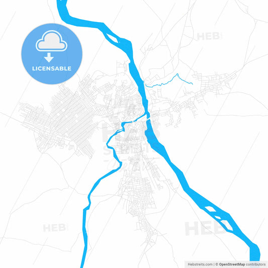 Tshikapa, DR Congo PDF vector map with water in focus