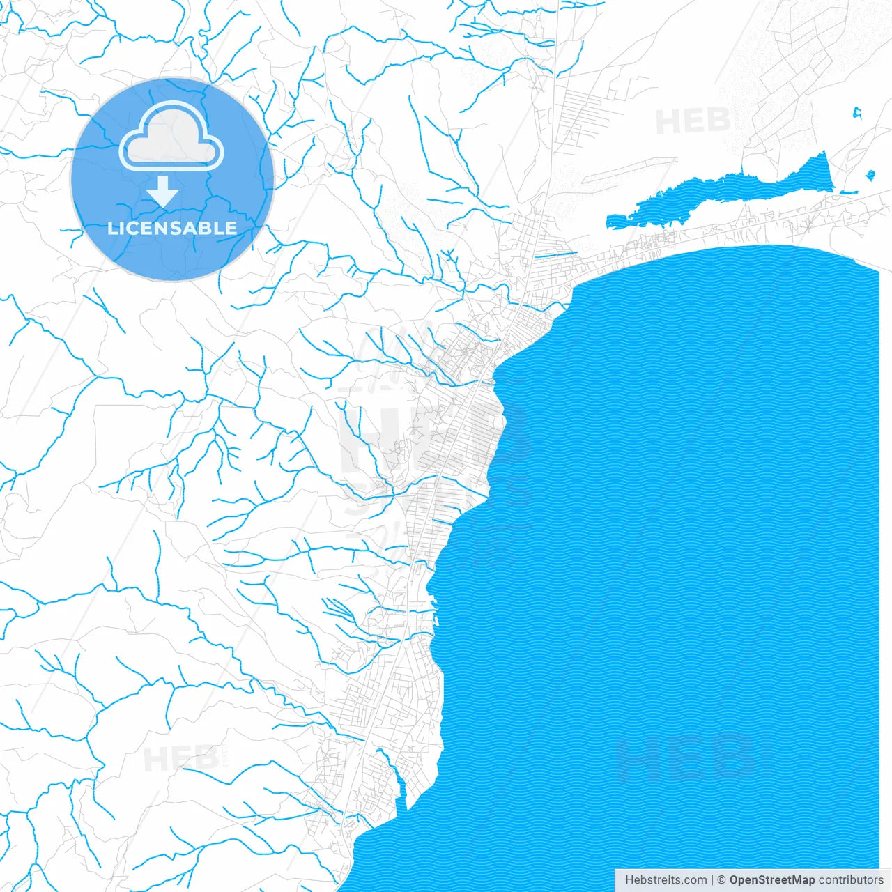 Uvira, DR Congo PDF vector map with water in focus