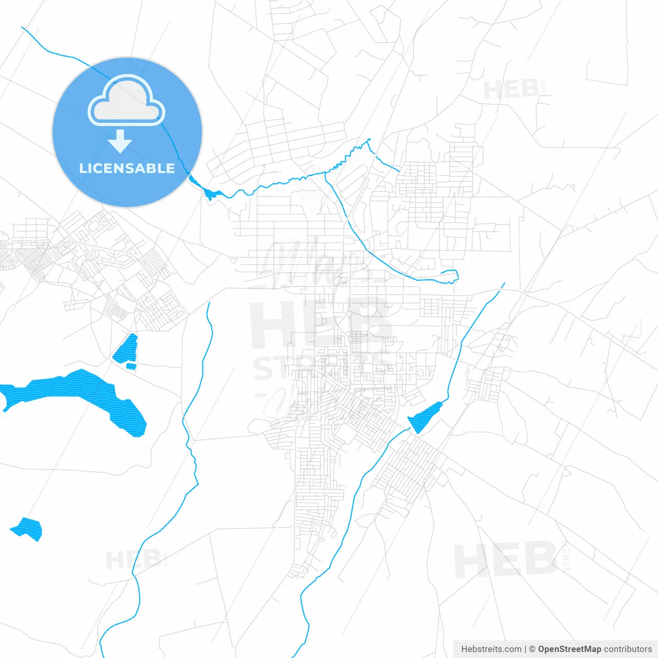 Luanshya, Zambia PDF vector map with water in focus
