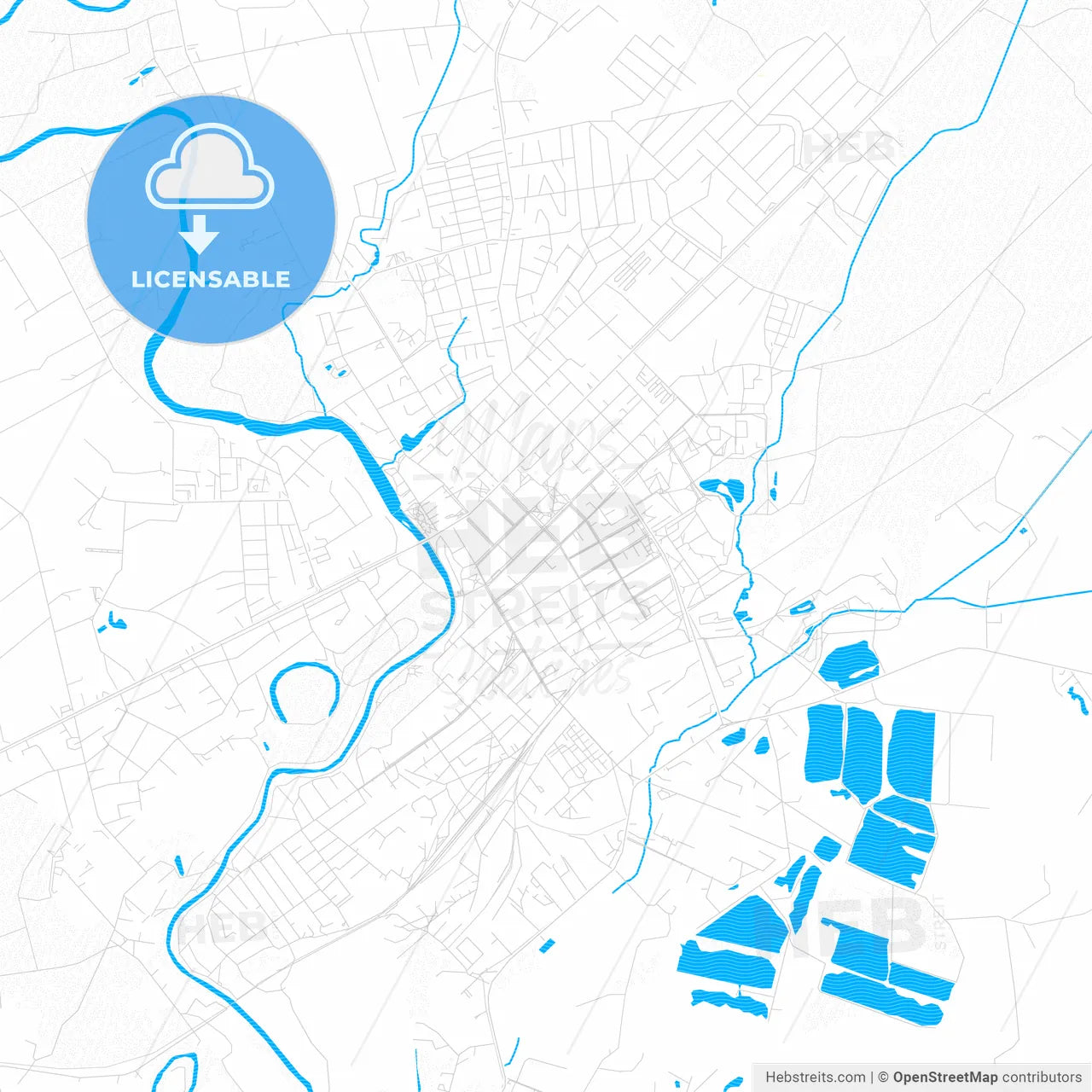 Tauragė, Lithuania PDF vector map with water in focus