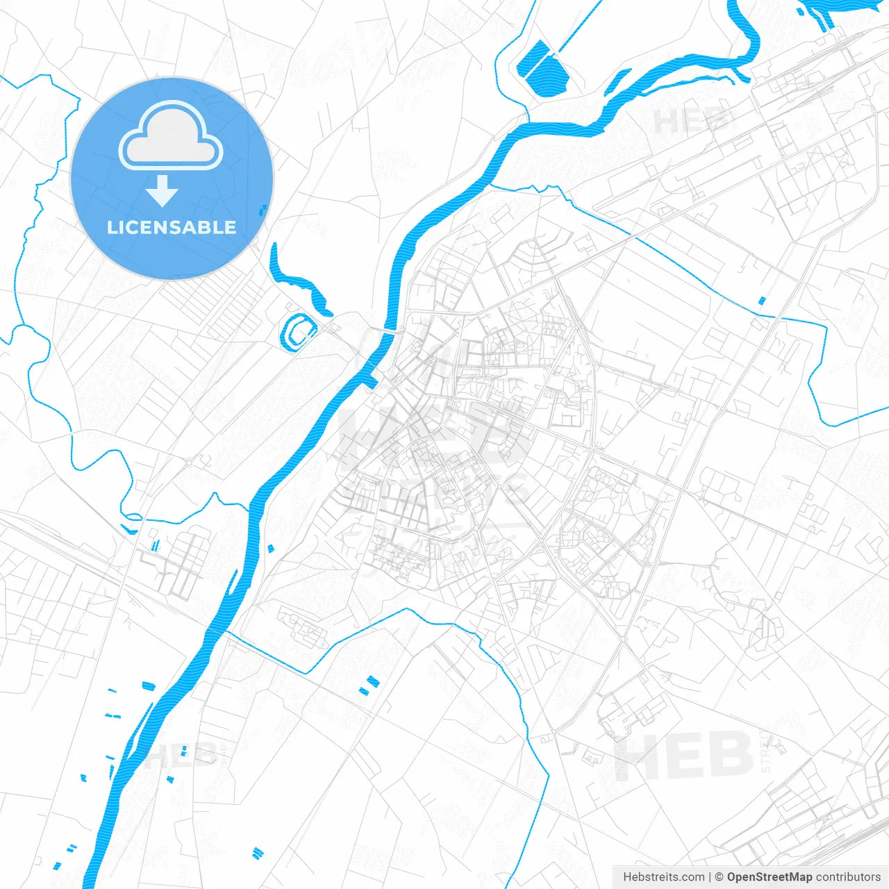 Ostrołęka, Poland PDF vector map with water in focus