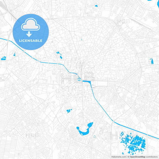 Bucharest, Romania PDF vector map with water in focus