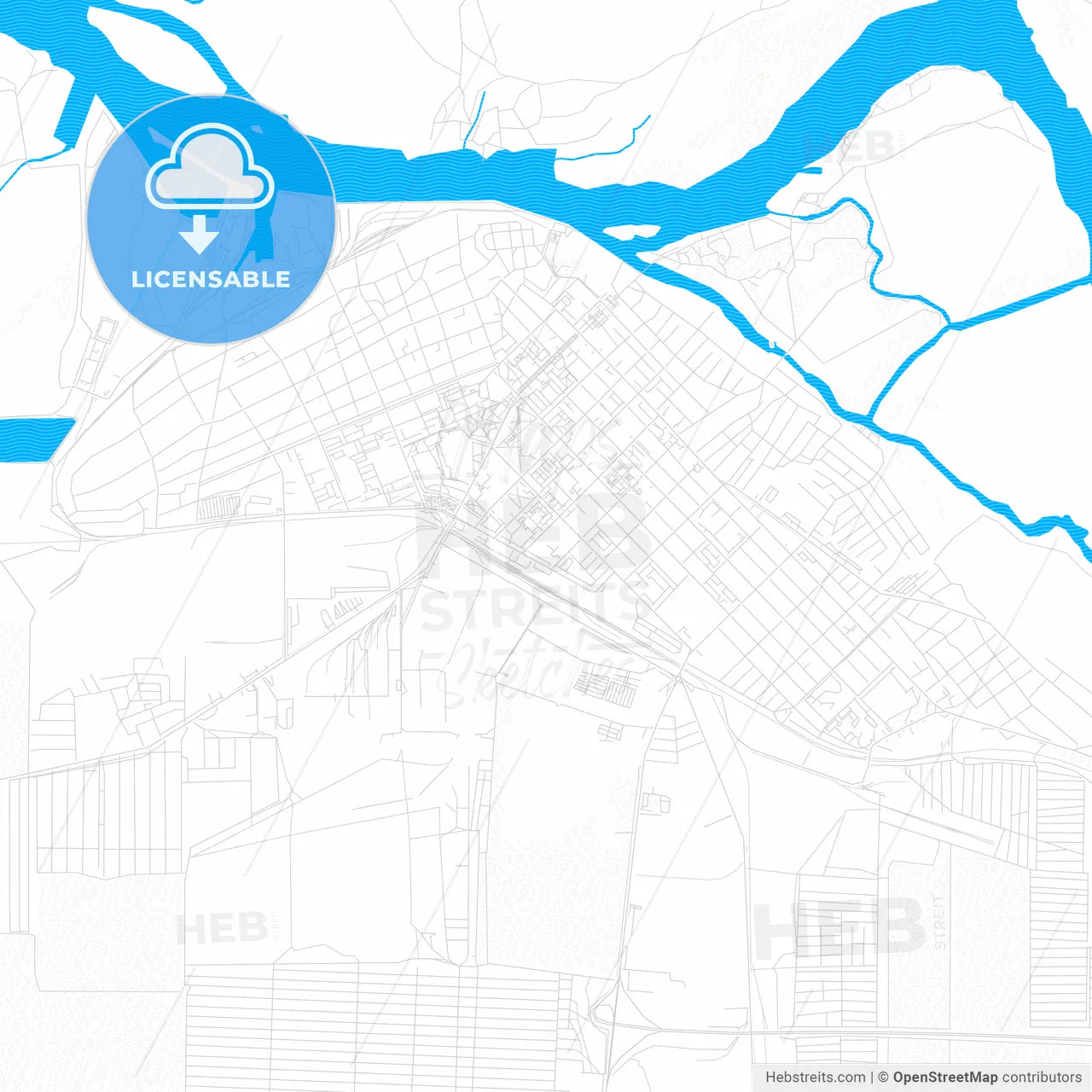 Azov, Russia PDF vector map with water in focus