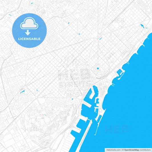 Barcelona, Spain PDF vector map with water in focus