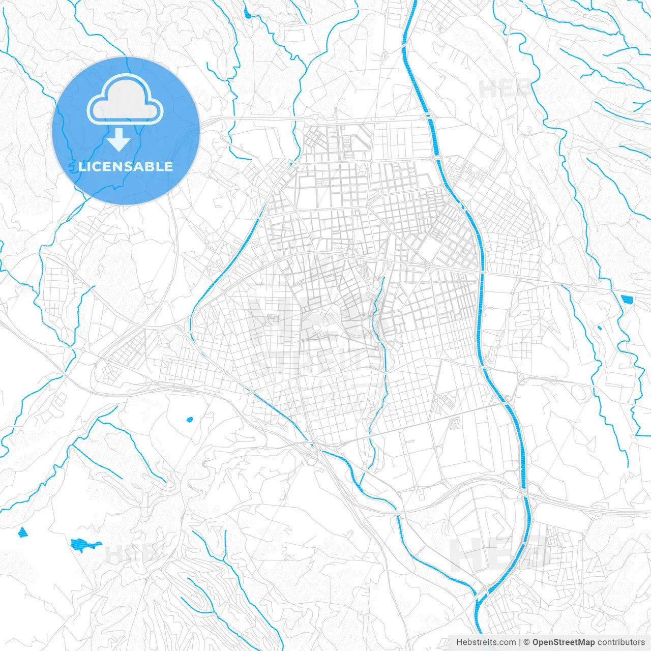 Terrassa, Spain PDF vector map with water in focus