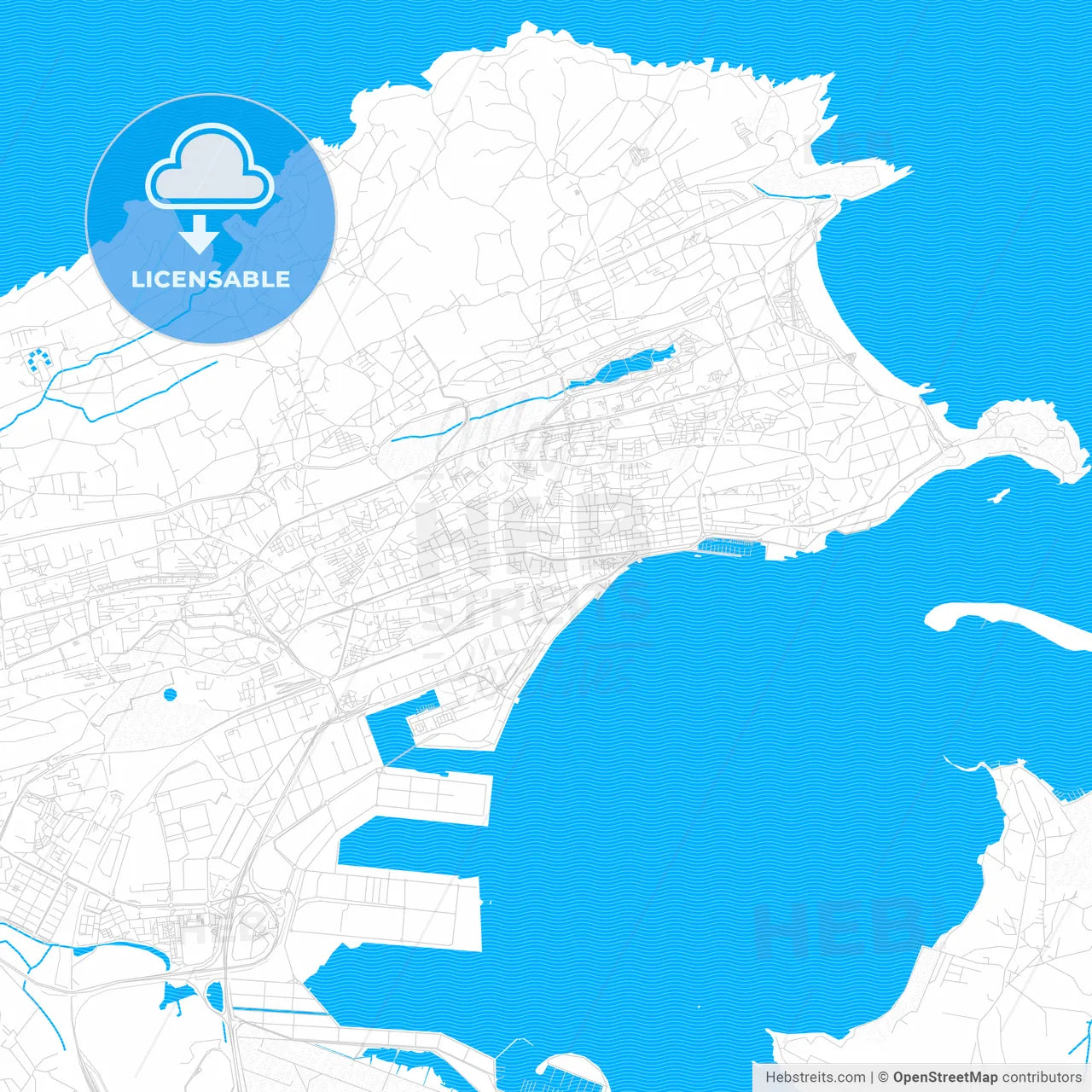Santander, Spain PDF vector map with water in focus