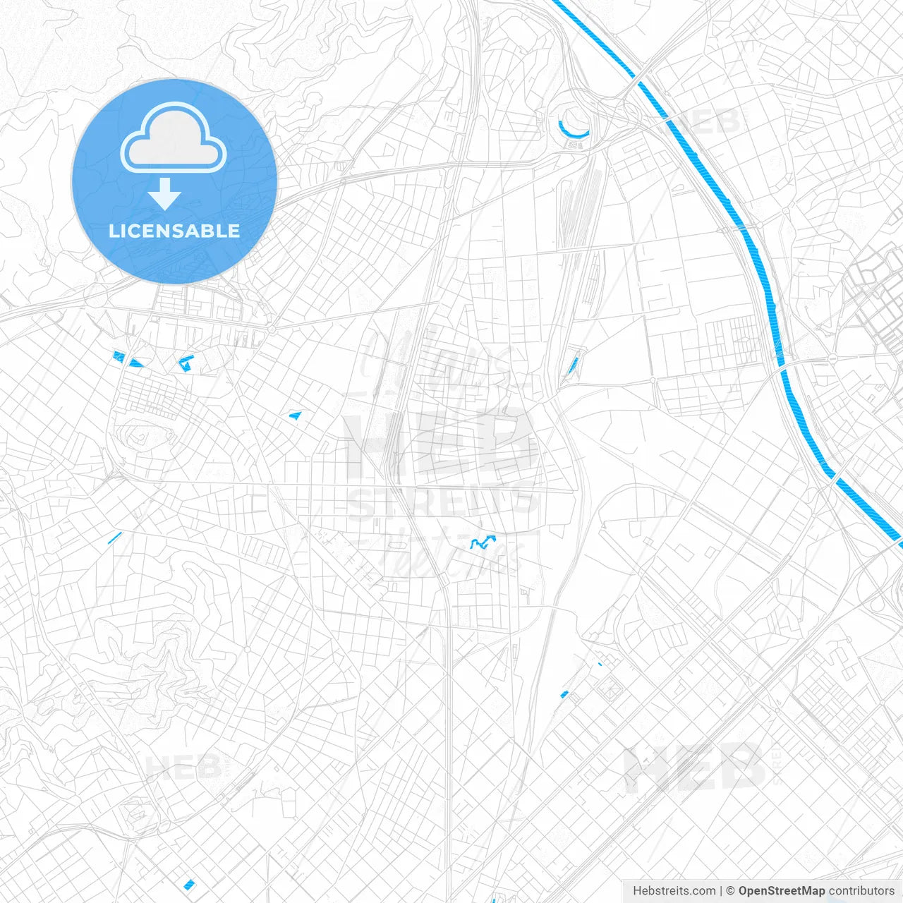 Sant Andreu de Palomar, Spain PDF vector map with water in focus