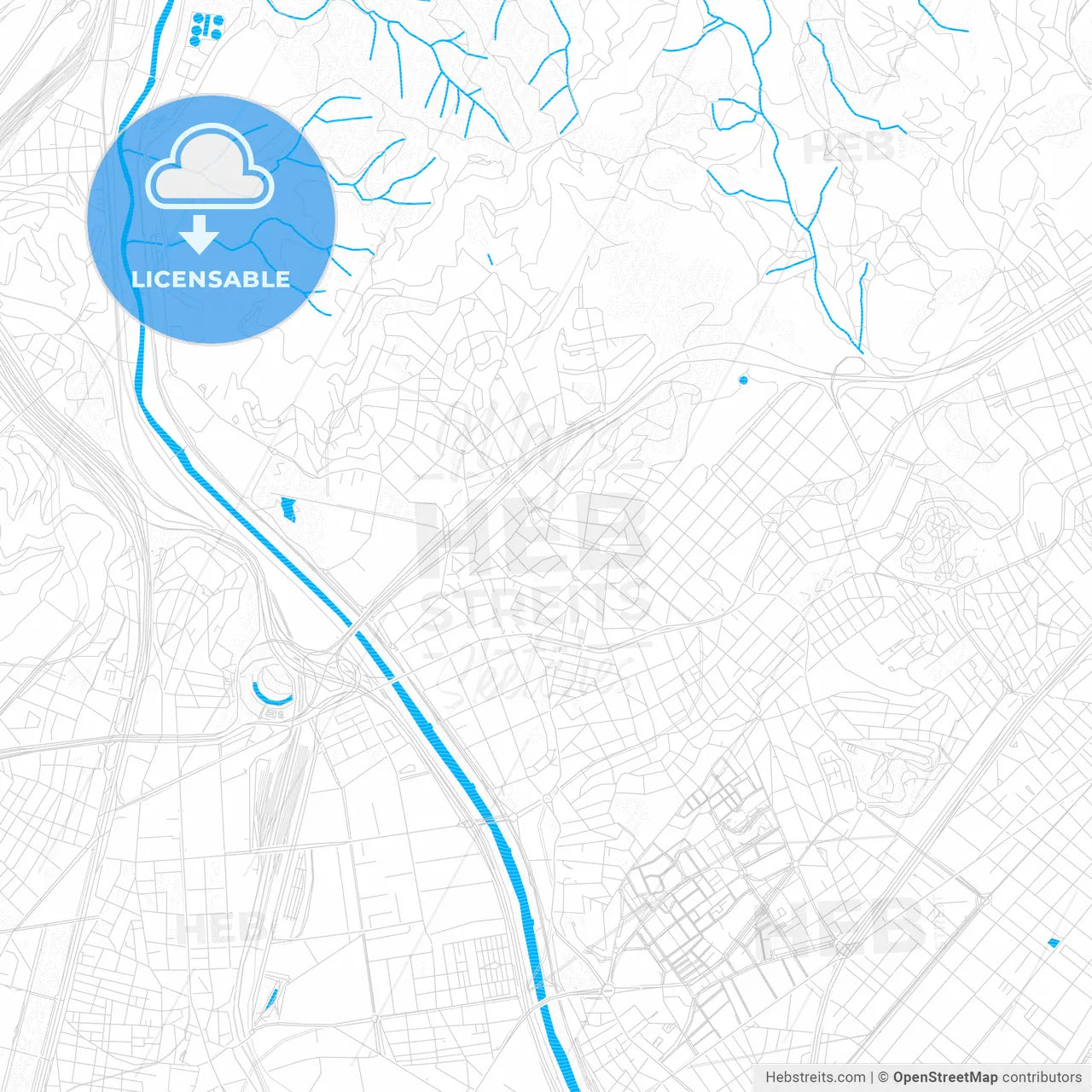 Santa Coloma de Gramenet, Spain PDF vector map with water in focus