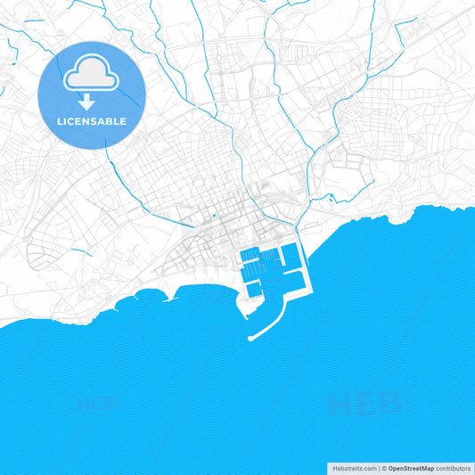 Vilanova i la Geltrú, Spain PDF vector map with water in focus