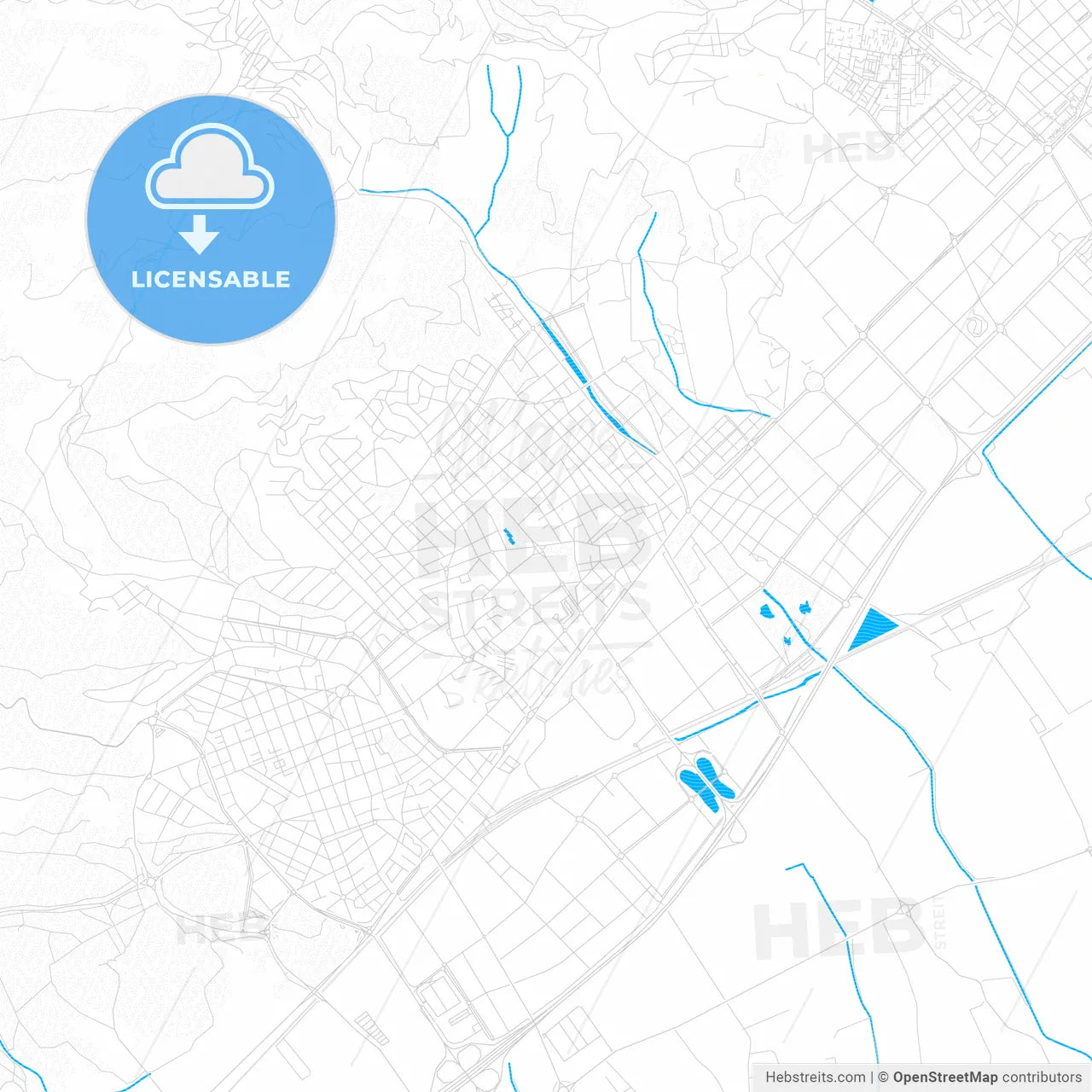 Viladecans, Spain PDF vector map with water in focus