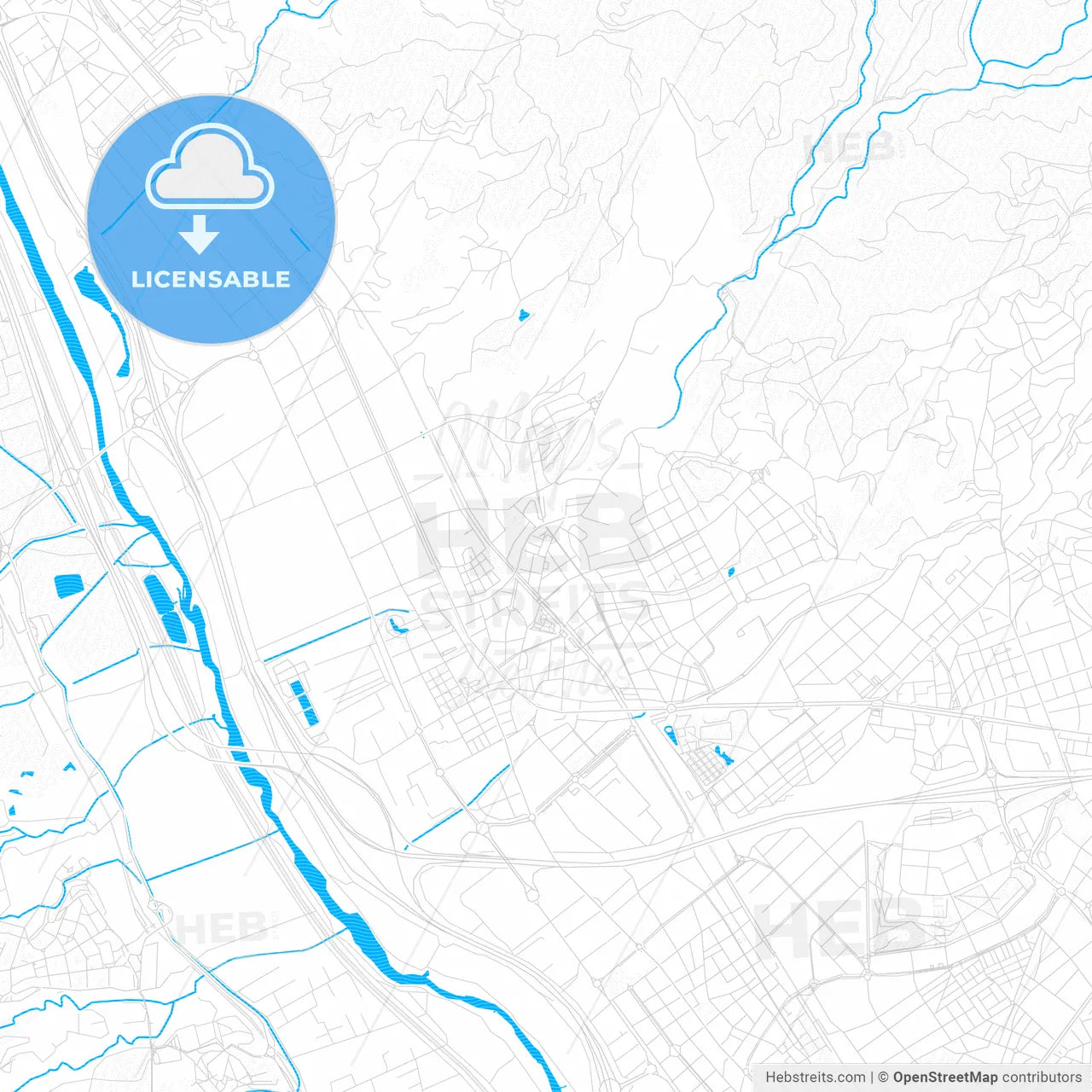 Sant Feliu de Llobregat, Spain PDF vector map with water in focus