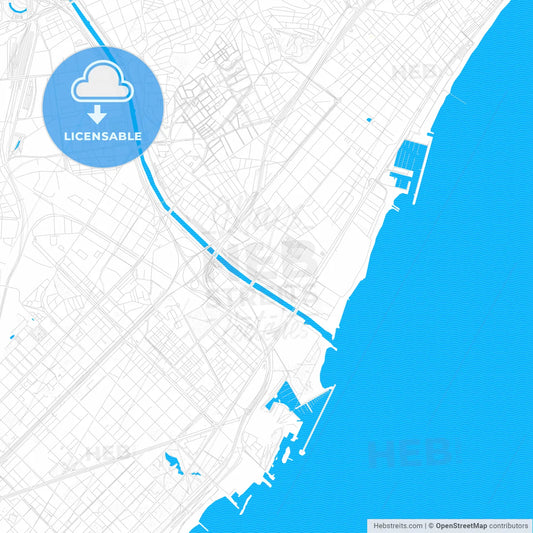 Sant Adrià de Besòs, Spain PDF vector map with water in focus