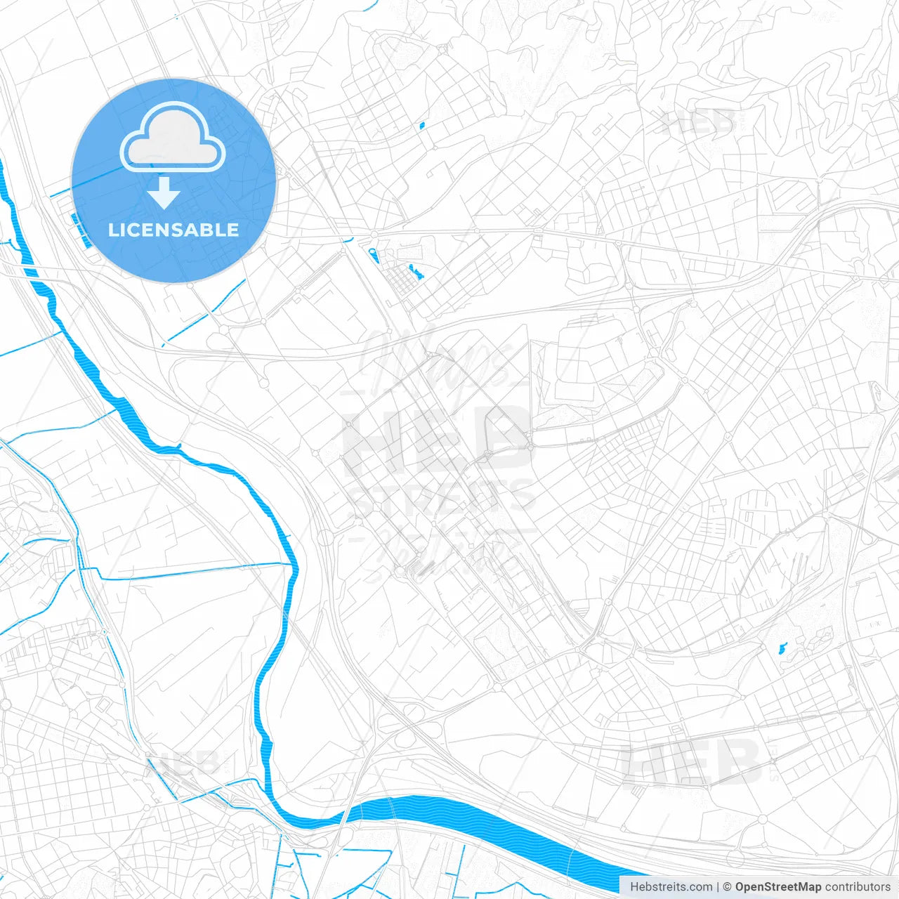 Sant Joan Despí, Spain PDF vector map with water in focus