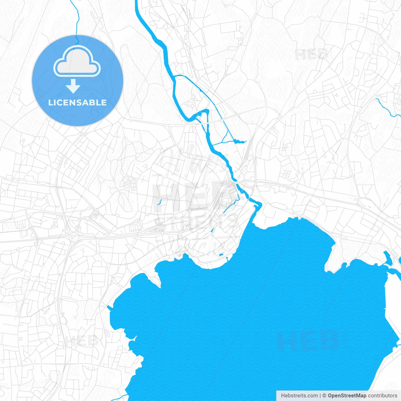 Karlskoga, Sweden PDF vector map with water in focus