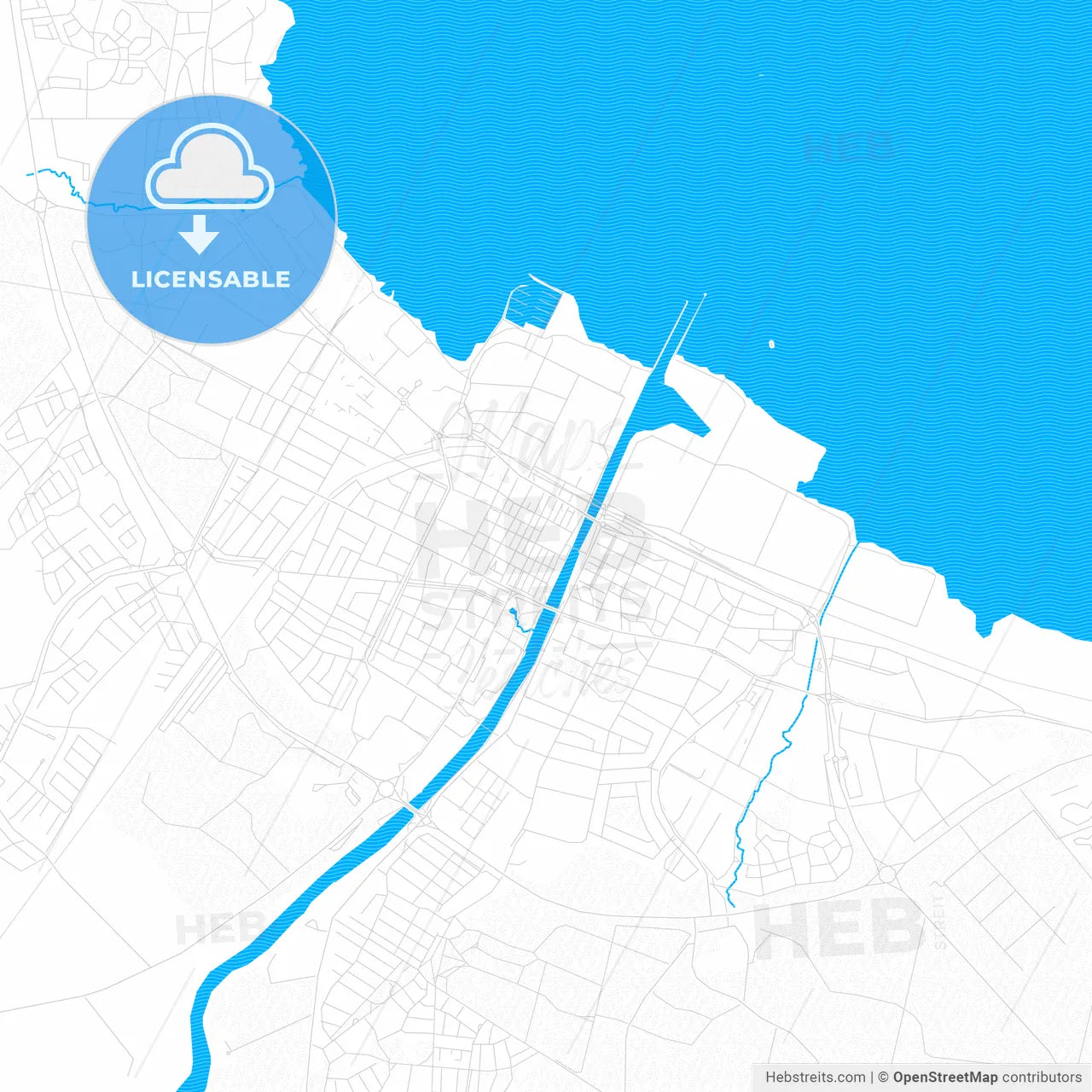 Lidköping, Sweden PDF vector map with water in focus
