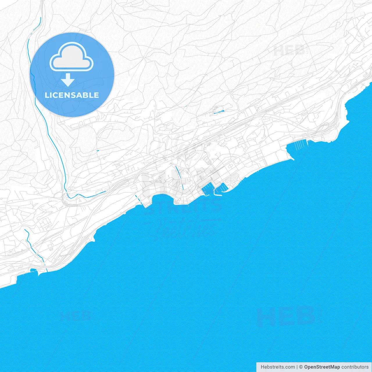 Neuchâtel, Switzerland PDF vector map with water in focus