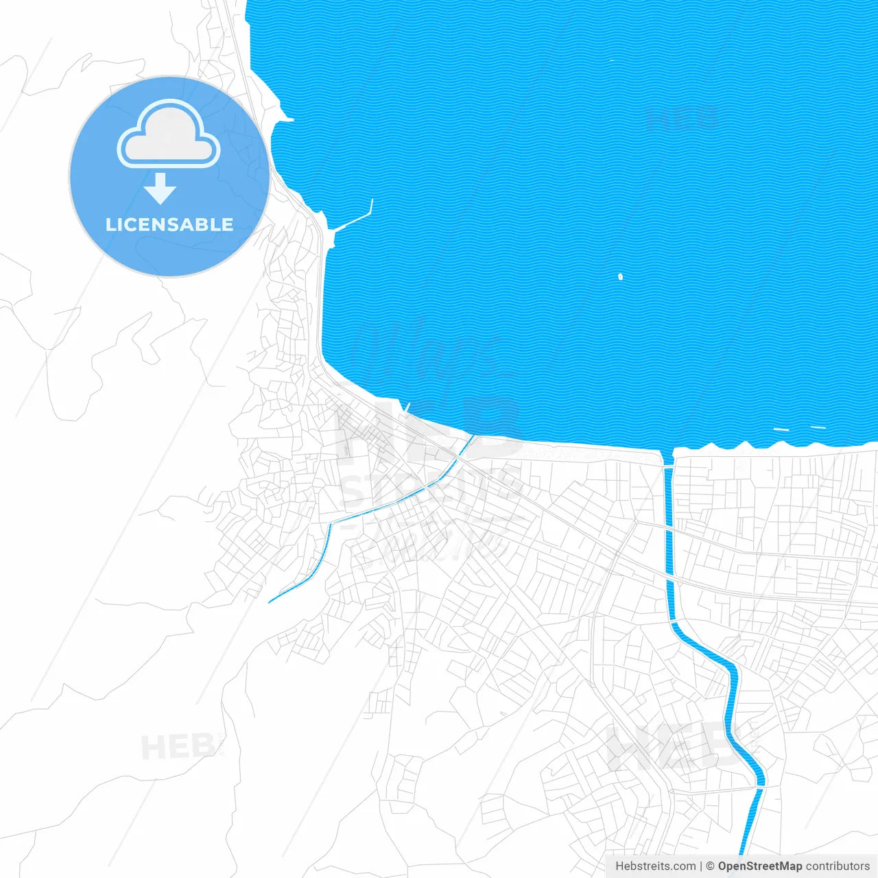Ordu, Turkey PDF vector map with water in focus