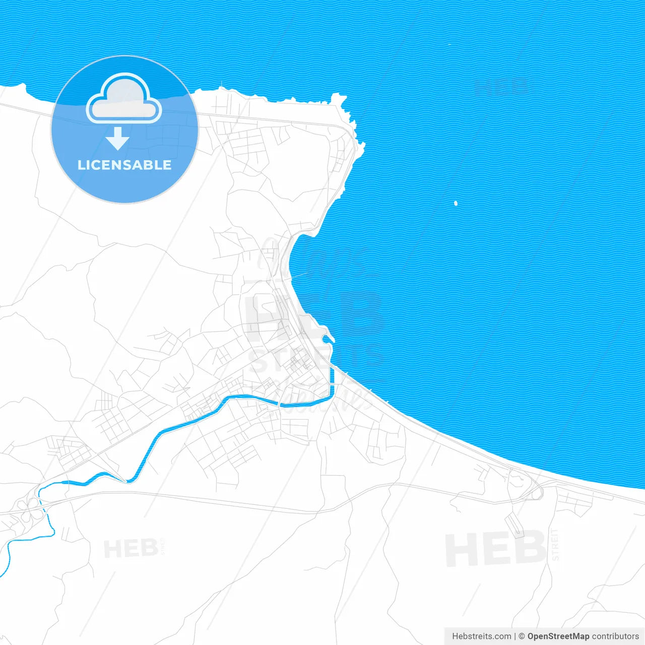 Ünye, Turkey PDF vector map with water in focus