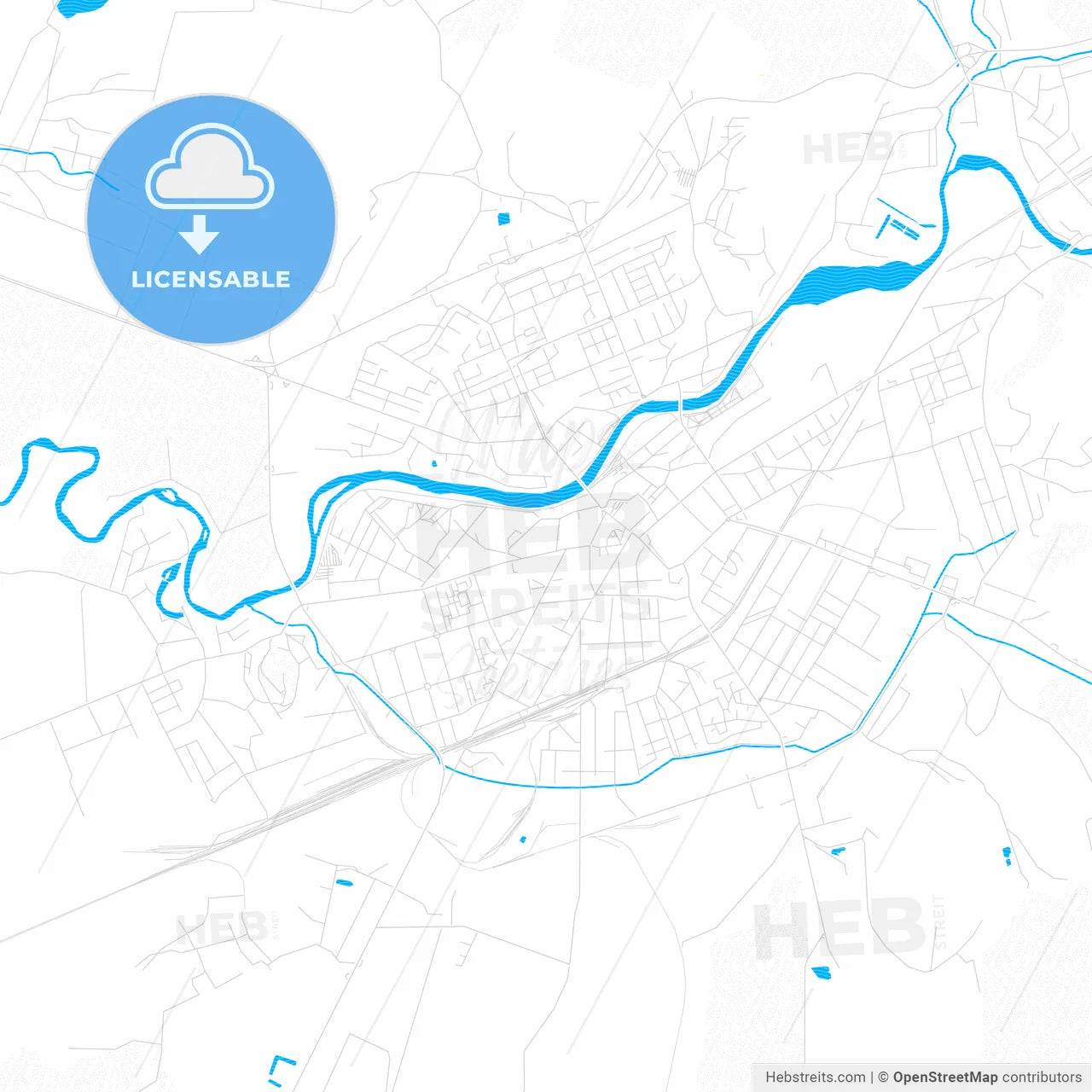 Mukachevo, Ukraine PDF vector map with water in focus