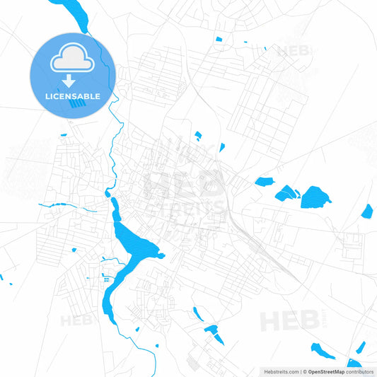Berdychiv, Ukraine PDF vector map with water in focus