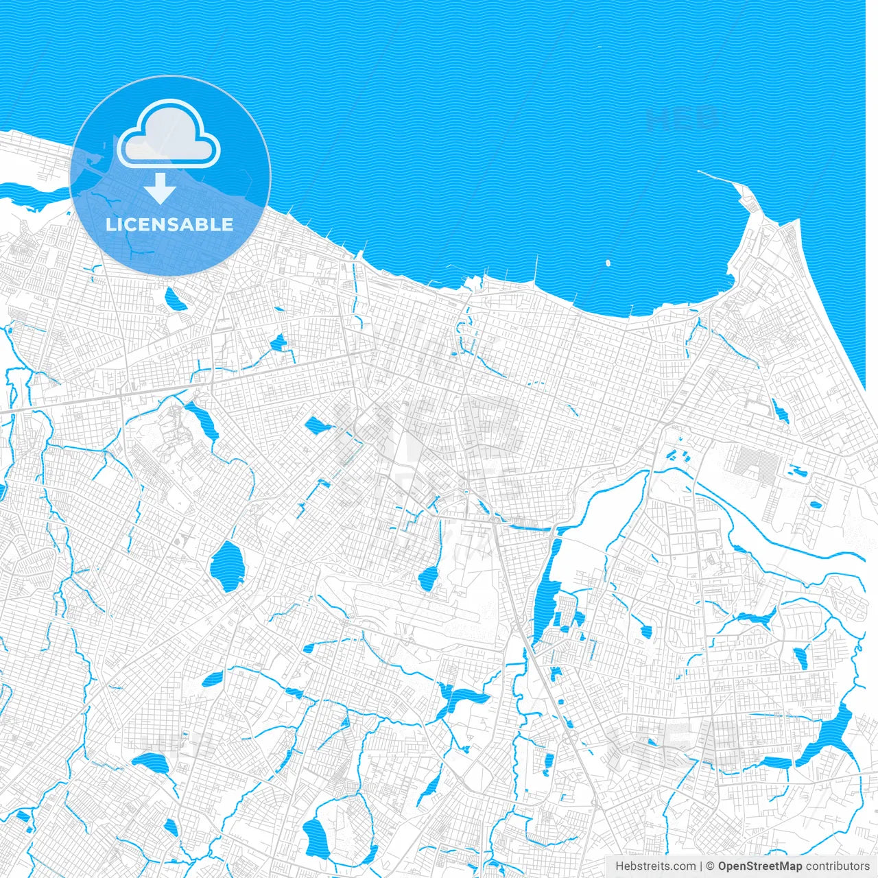Fortaleza, Brazil PDF vector map with water in focus