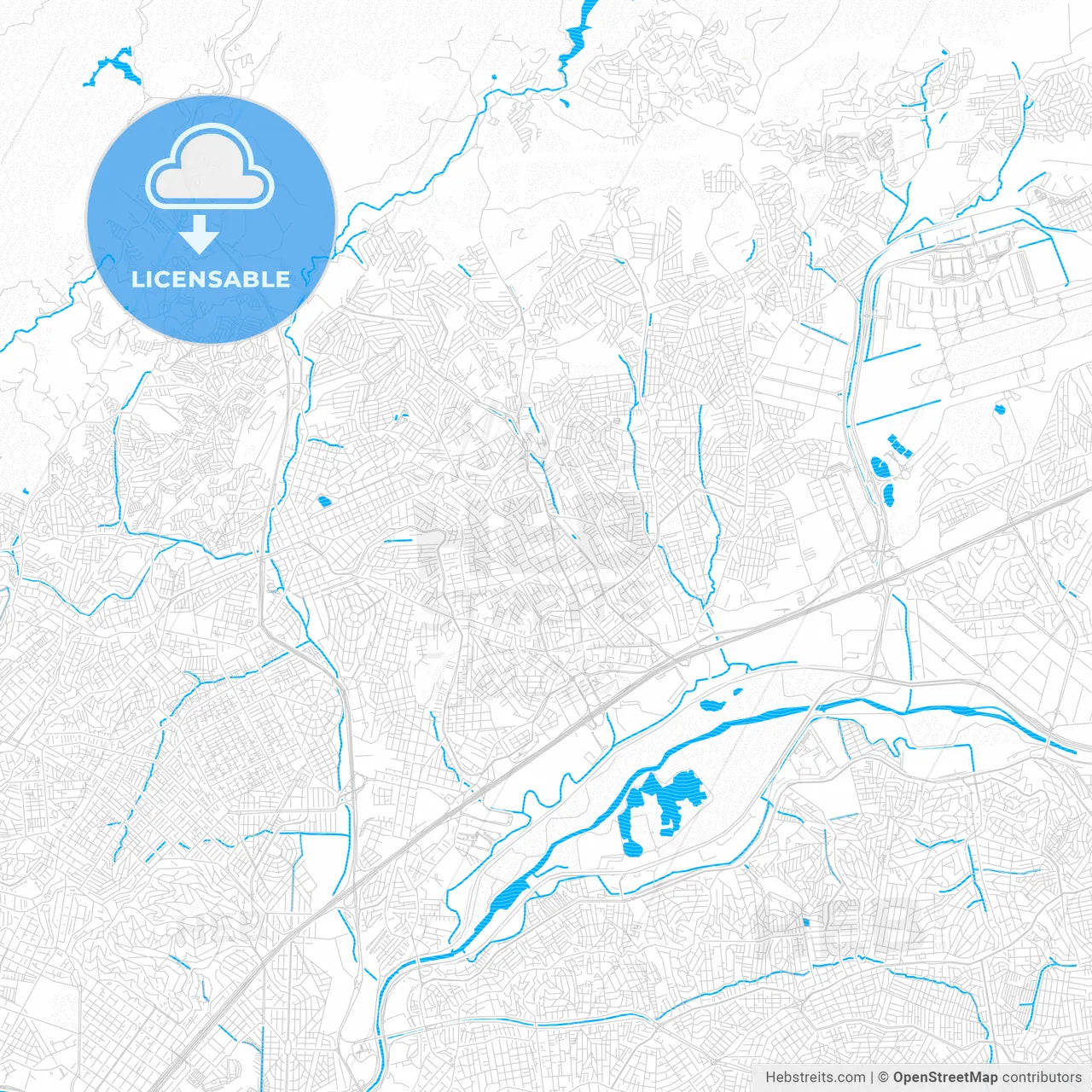 Guarulhos, Brazil PDF vector map with water in focus