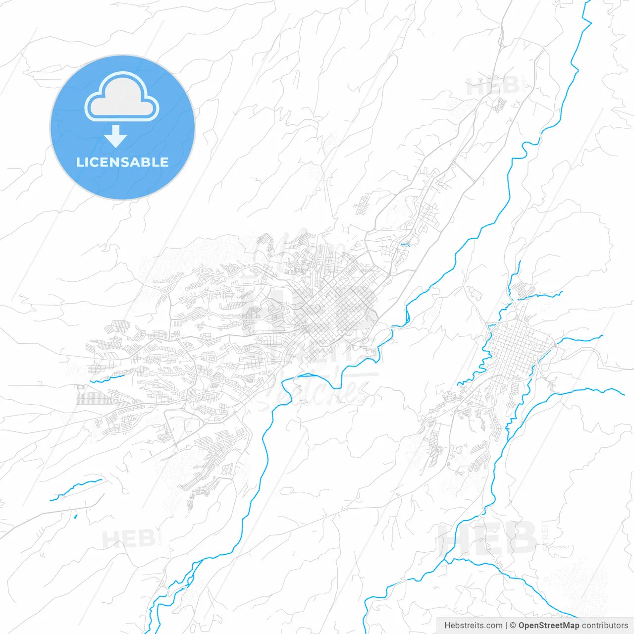Armenia, Colombia PDF vector map with water in focus