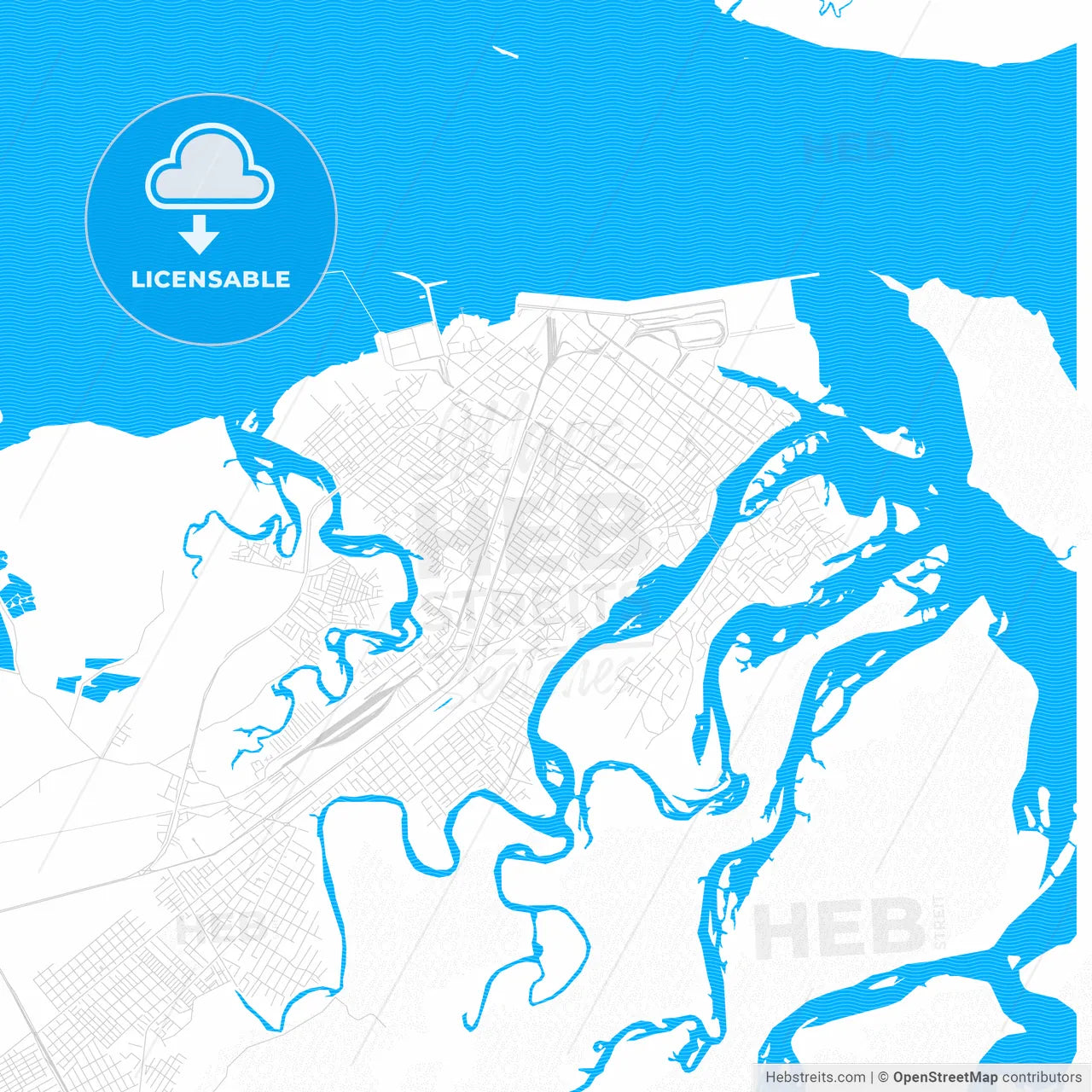 Paranagua, Brazil PDF vector map with water in focus