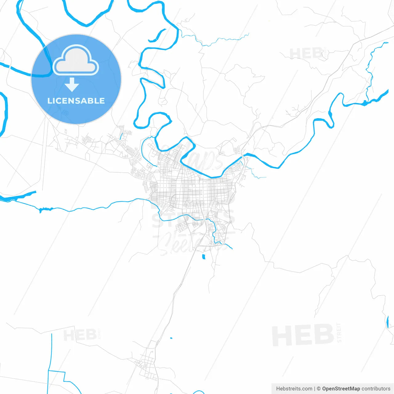 Cartago, Colombia PDF vector map with water in focus