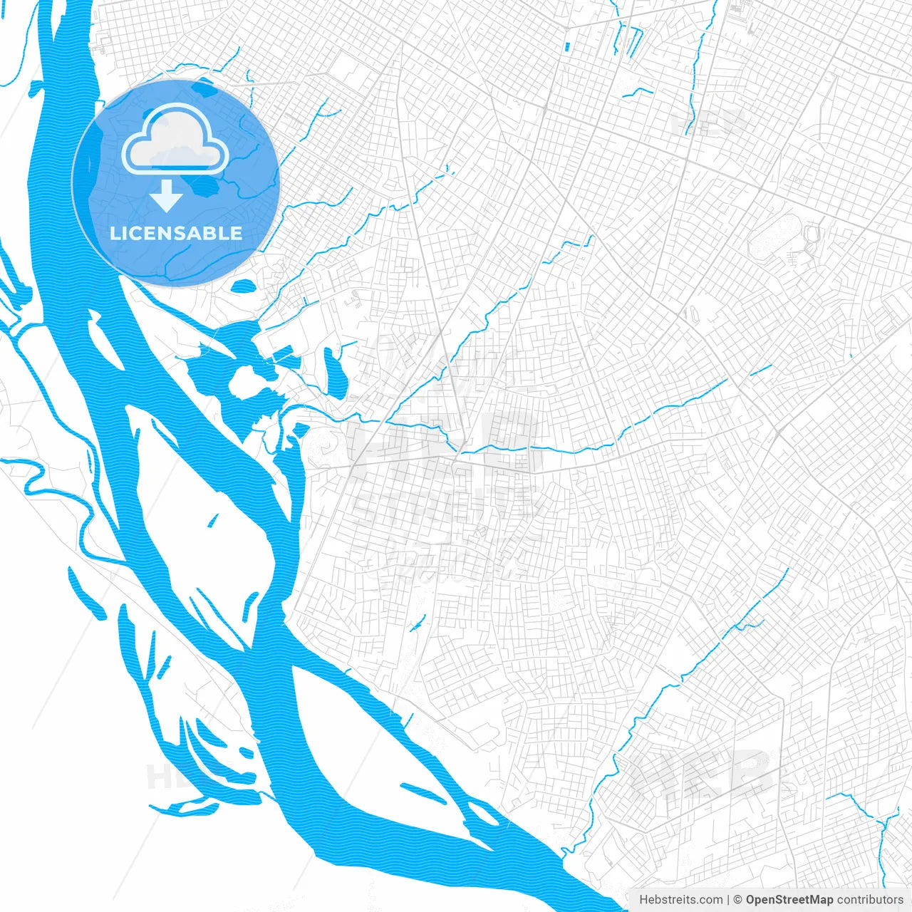 Lambare, Paraguay PDF vector map with water in focus