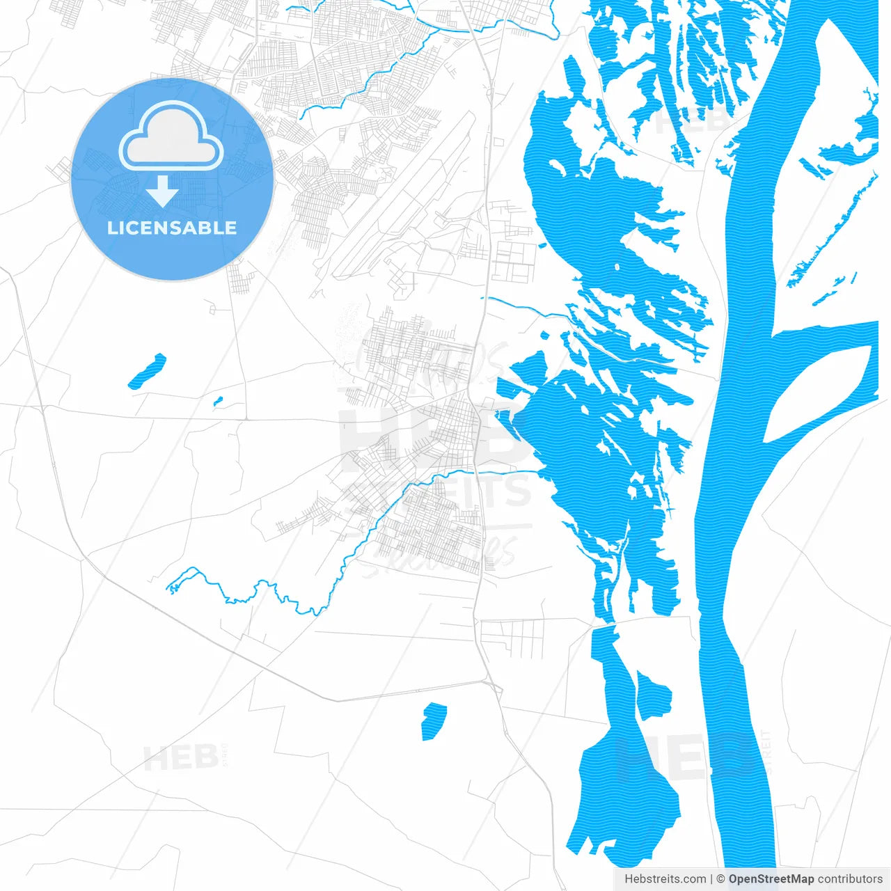 Malambo, Colombia PDF vector map with water in focus