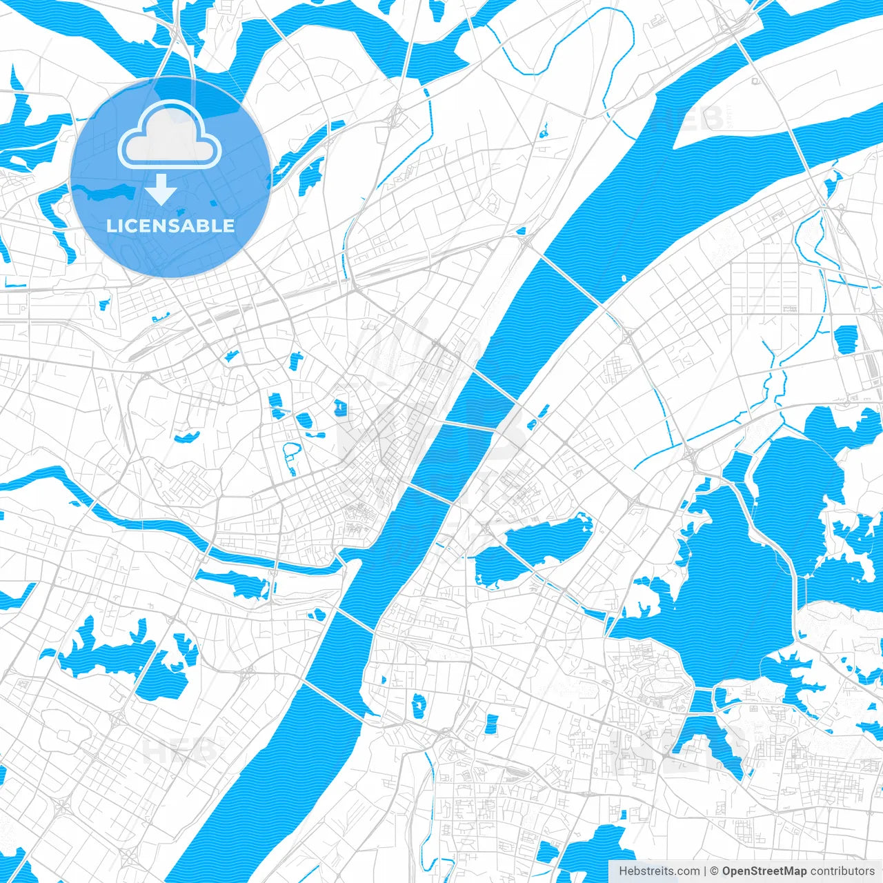 Wuhan, China PDF vector map with water in focus