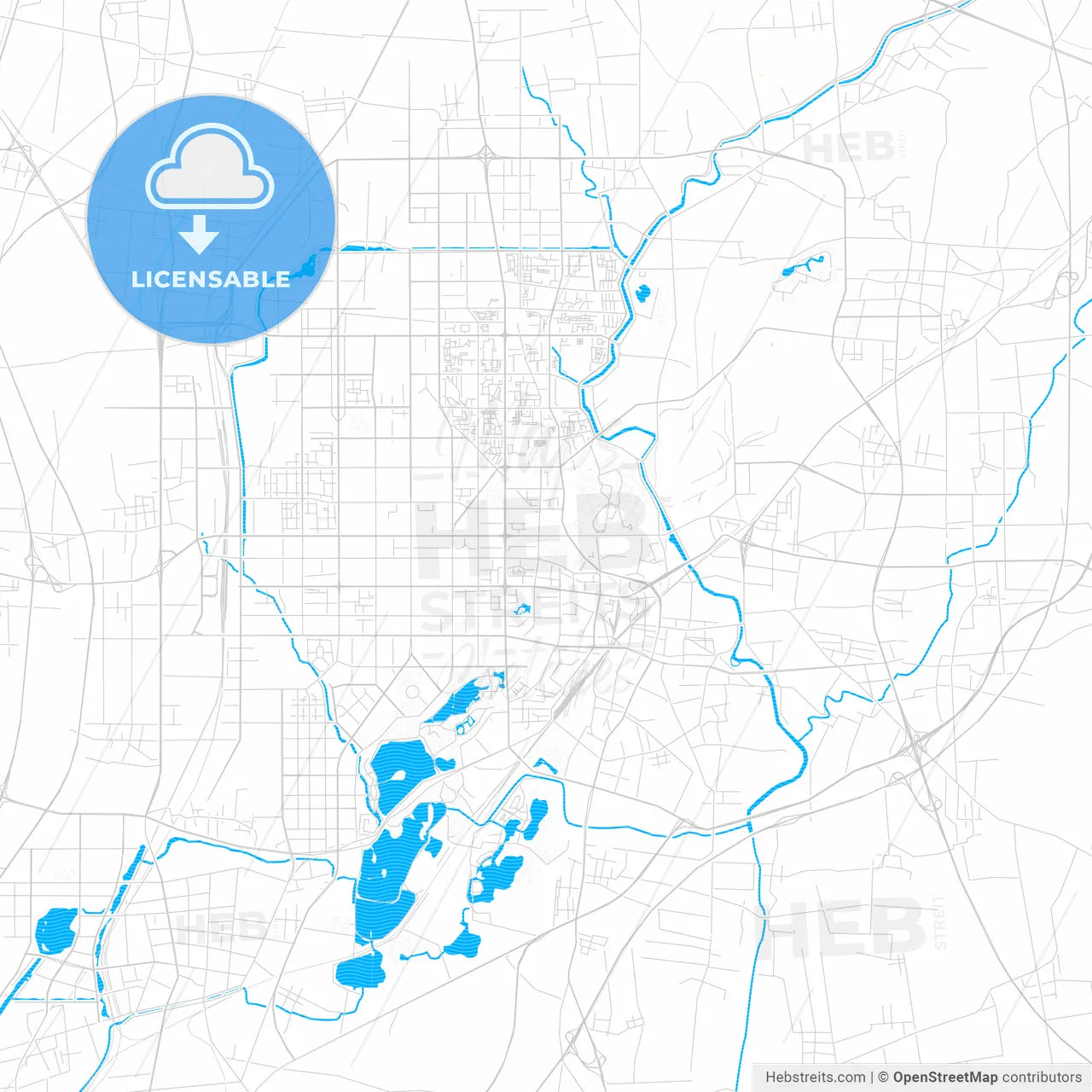 Tangshan, China PDF vector map with water in focus