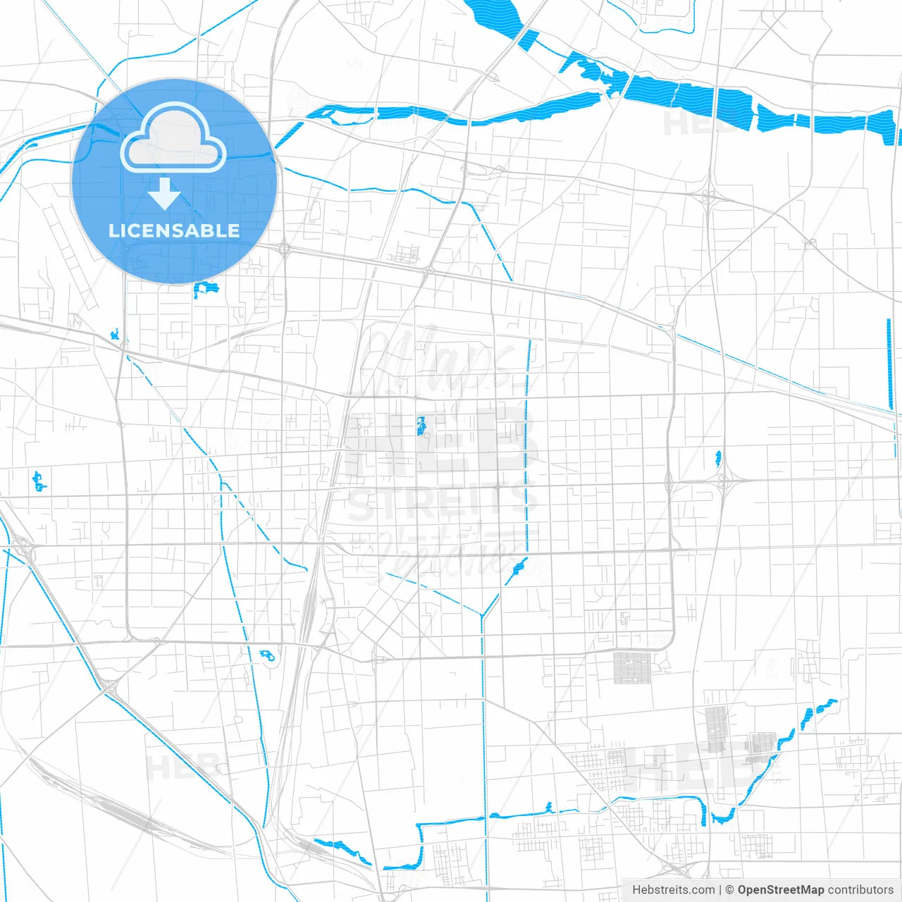 Shijiazhuang, China PDF vector map with water in focus