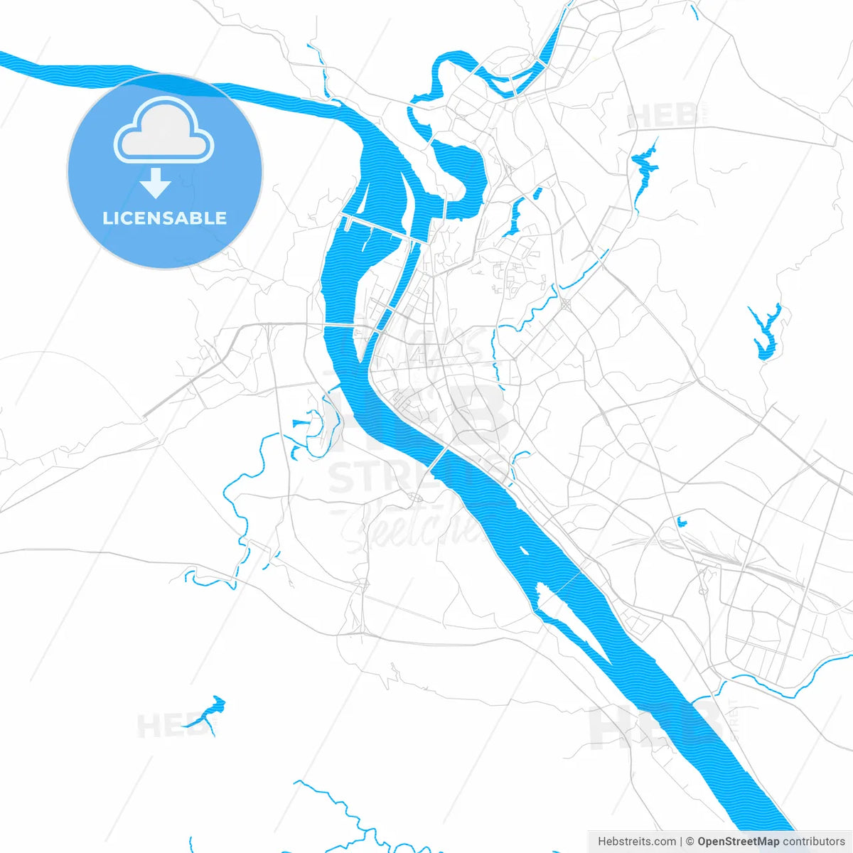 Yichang, China PDF vector map with water in focus