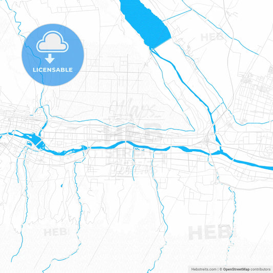 Baoji, China PDF vector map with water in focus