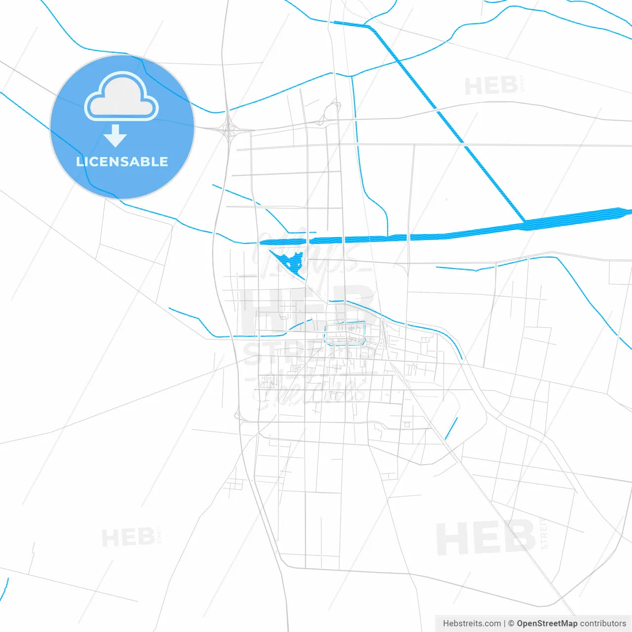 Suzhou, China PDF vector map with water in focus