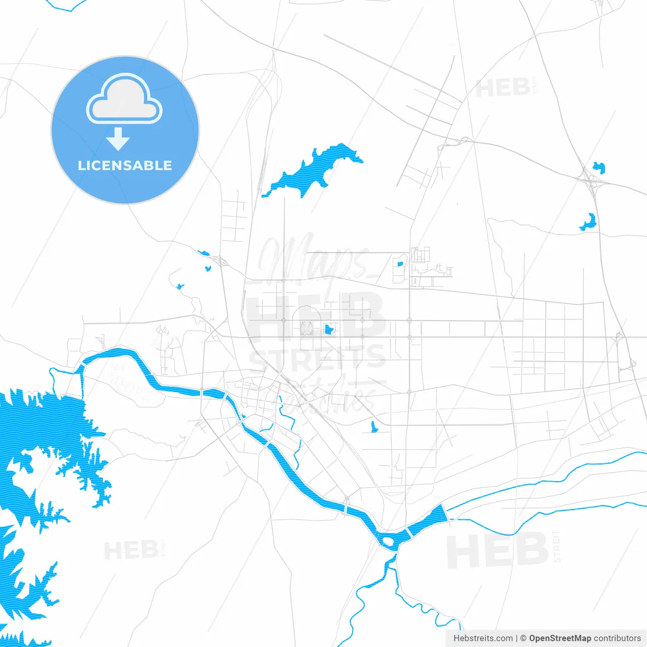 Xinyang, China PDF vector map with water in focus