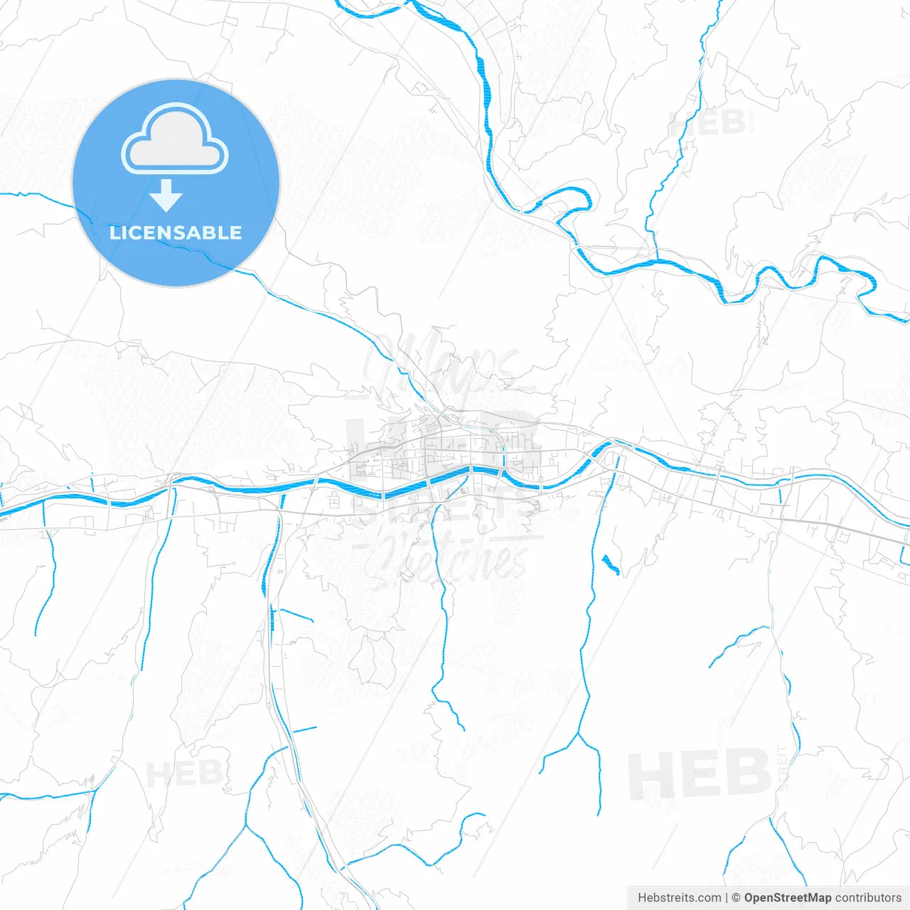 Tianshui, China PDF vector map with water in focus
