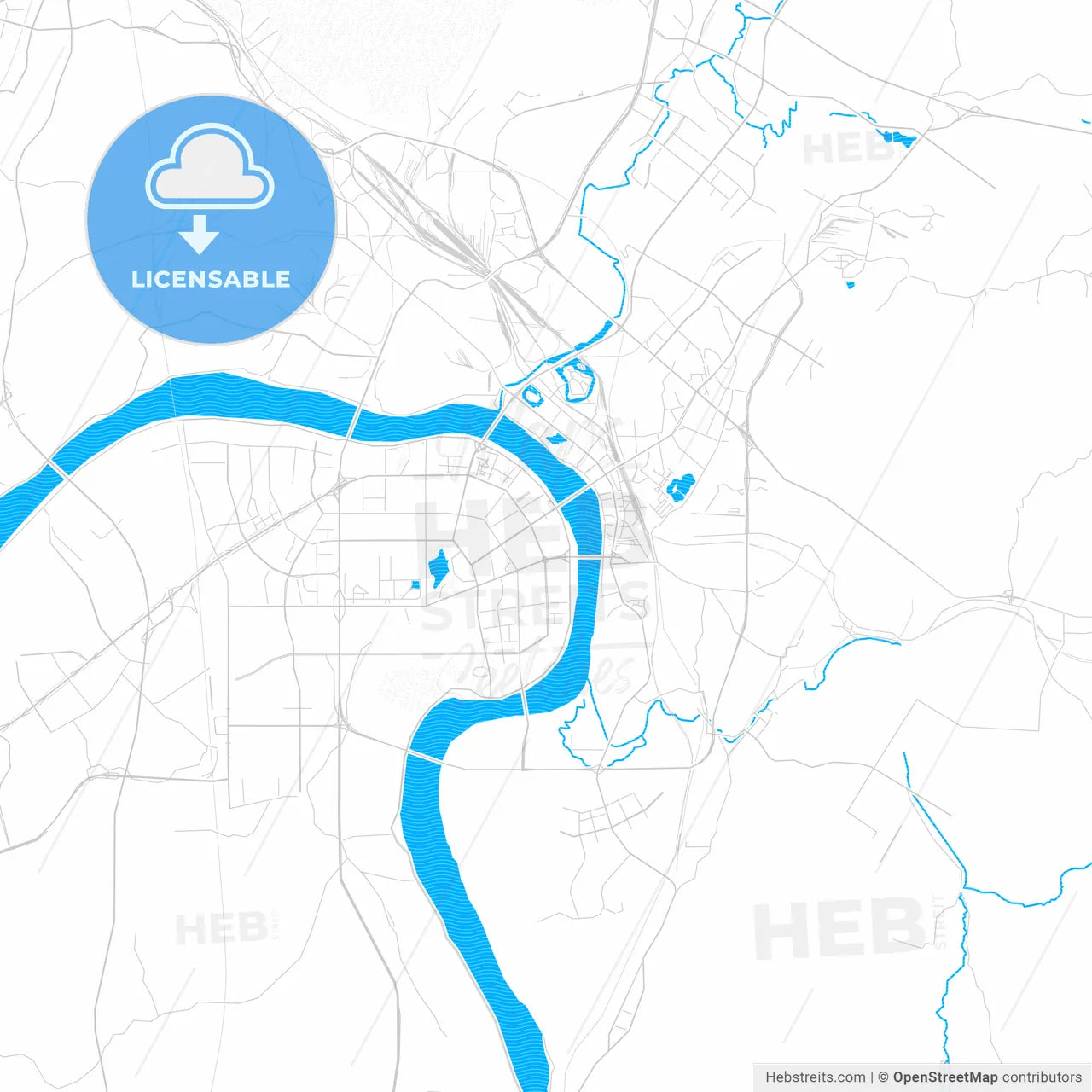 Zhuzhou, China PDF vector map with water in focus