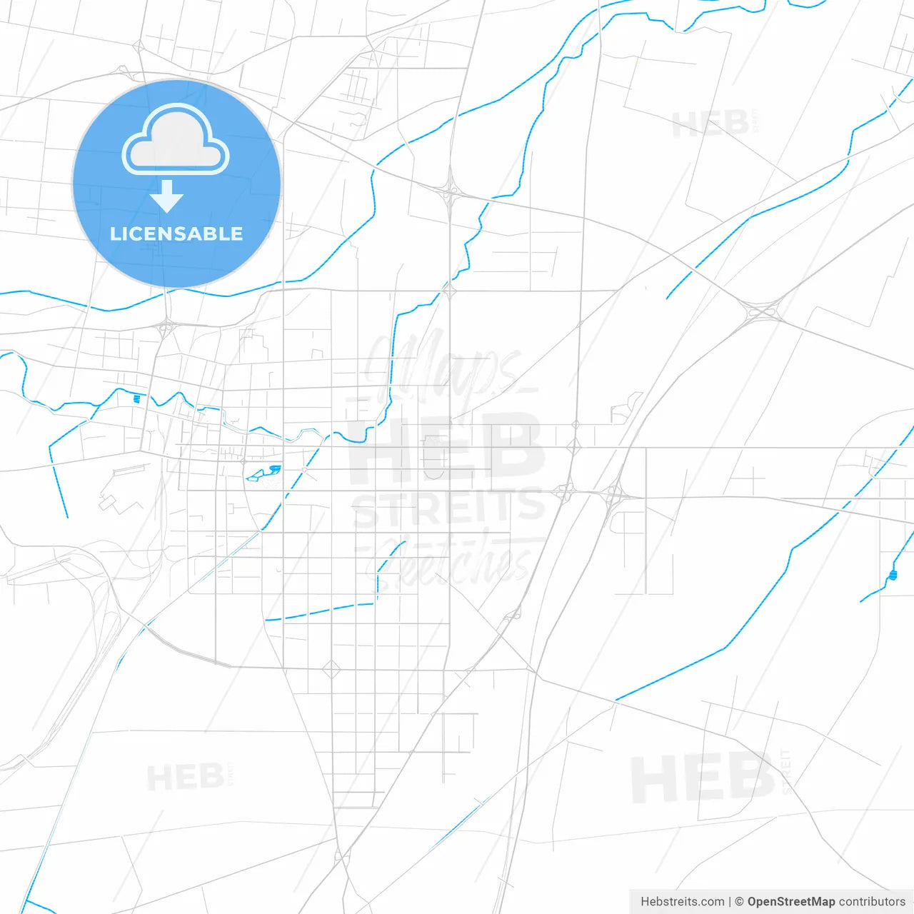 Xinxiang, China PDF vector map with water in focus
