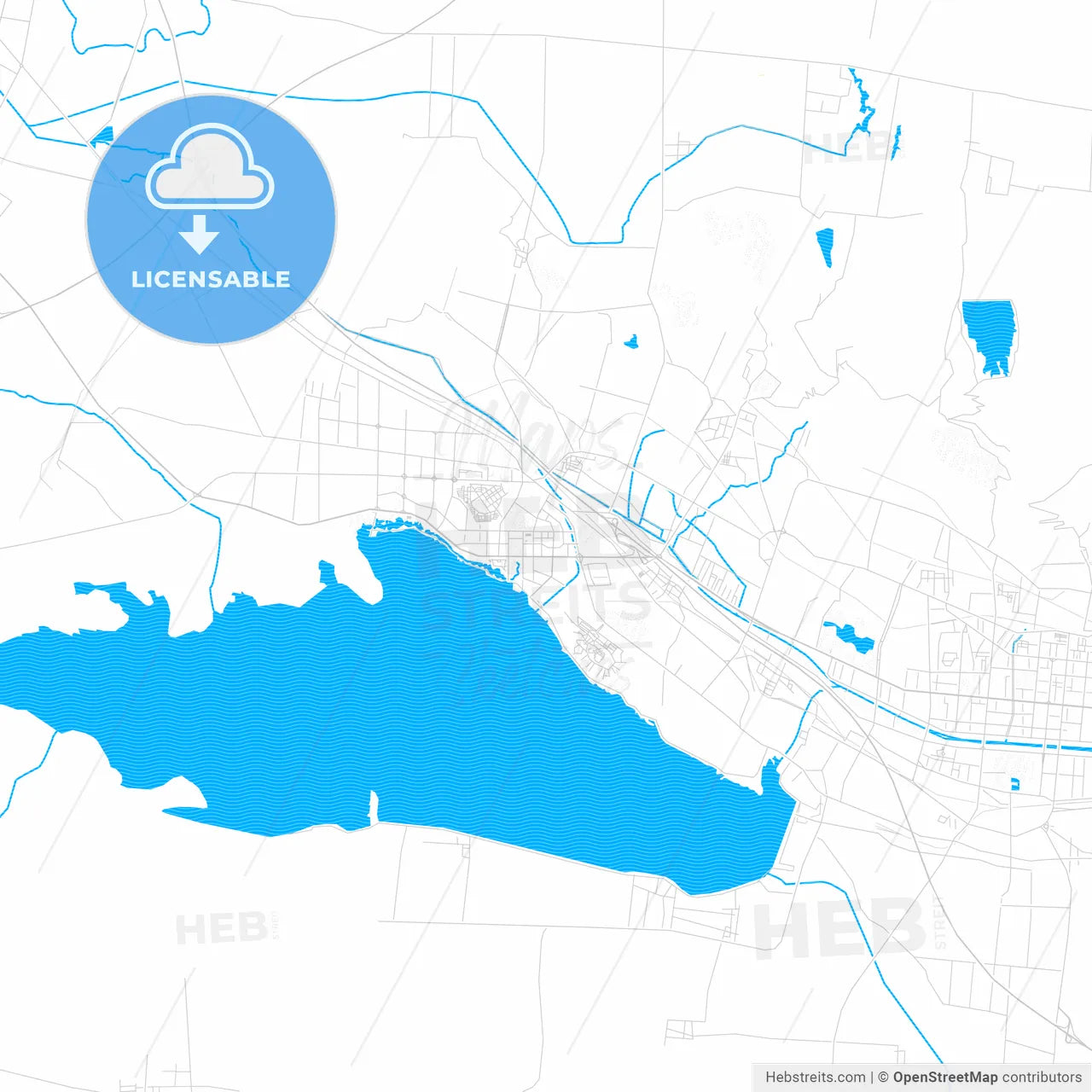 Pingdingshan, China PDF vector map with water in focus